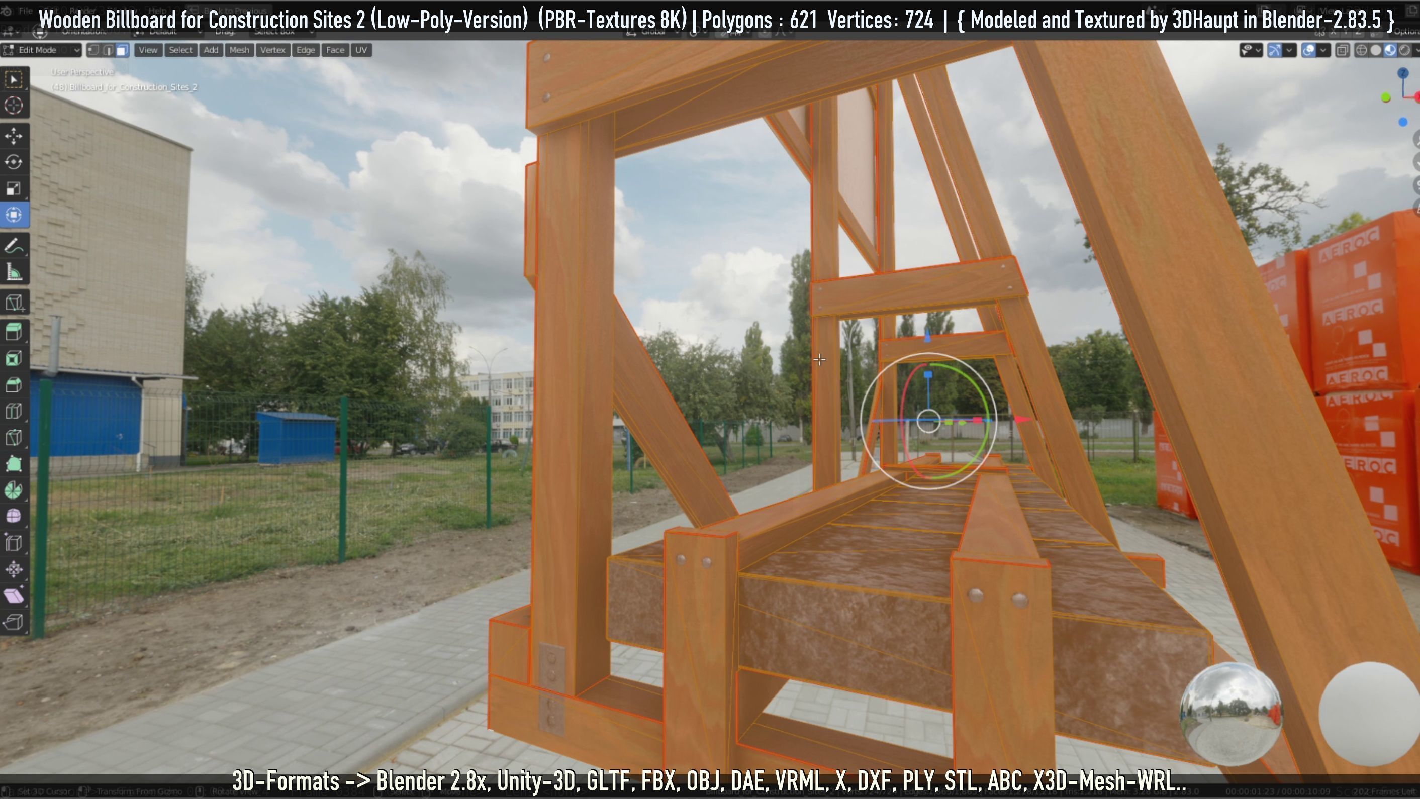 Wooden Billboard For Construction Sites 2 Low-poly 3D model_98