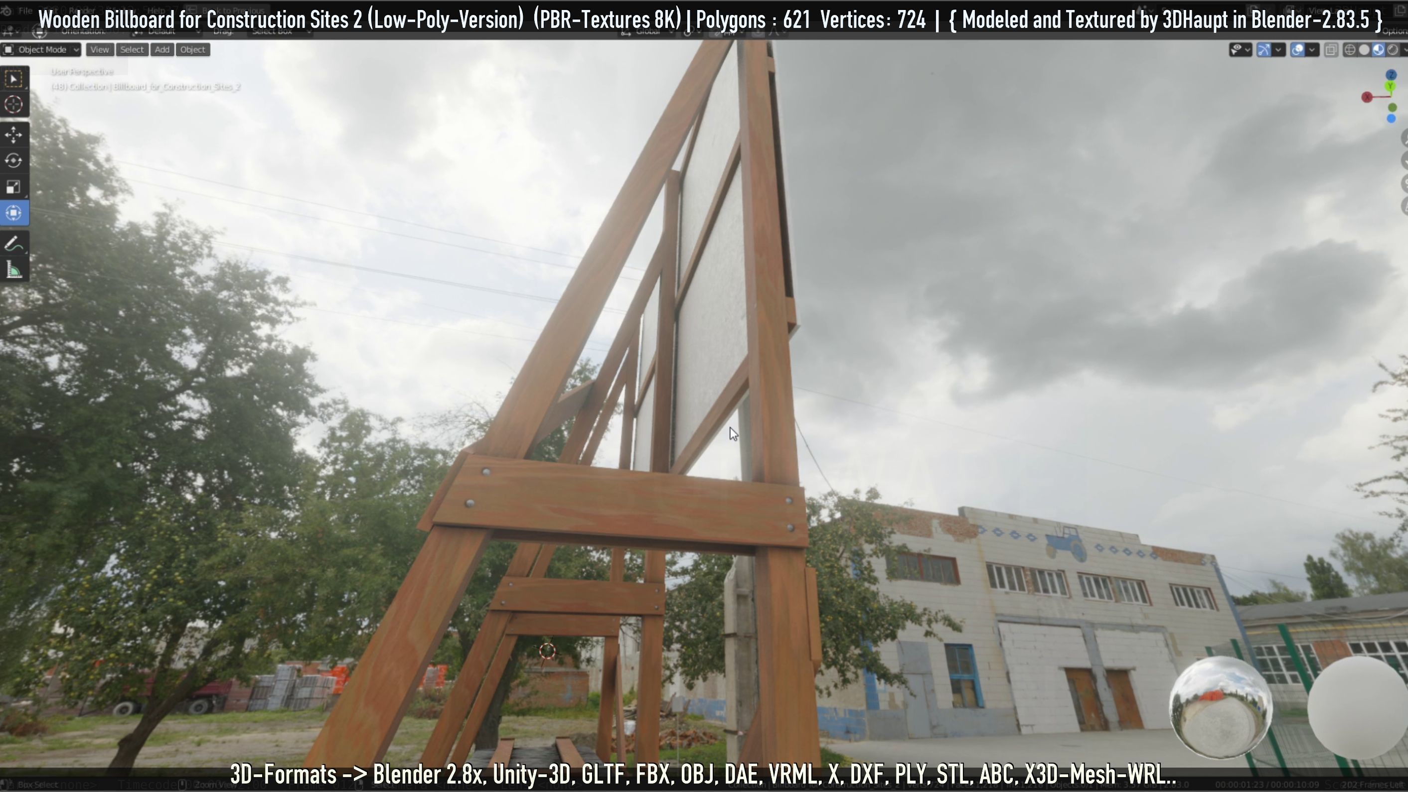 Wooden Billboard For Construction Sites 2 Low-poly 3D model_58