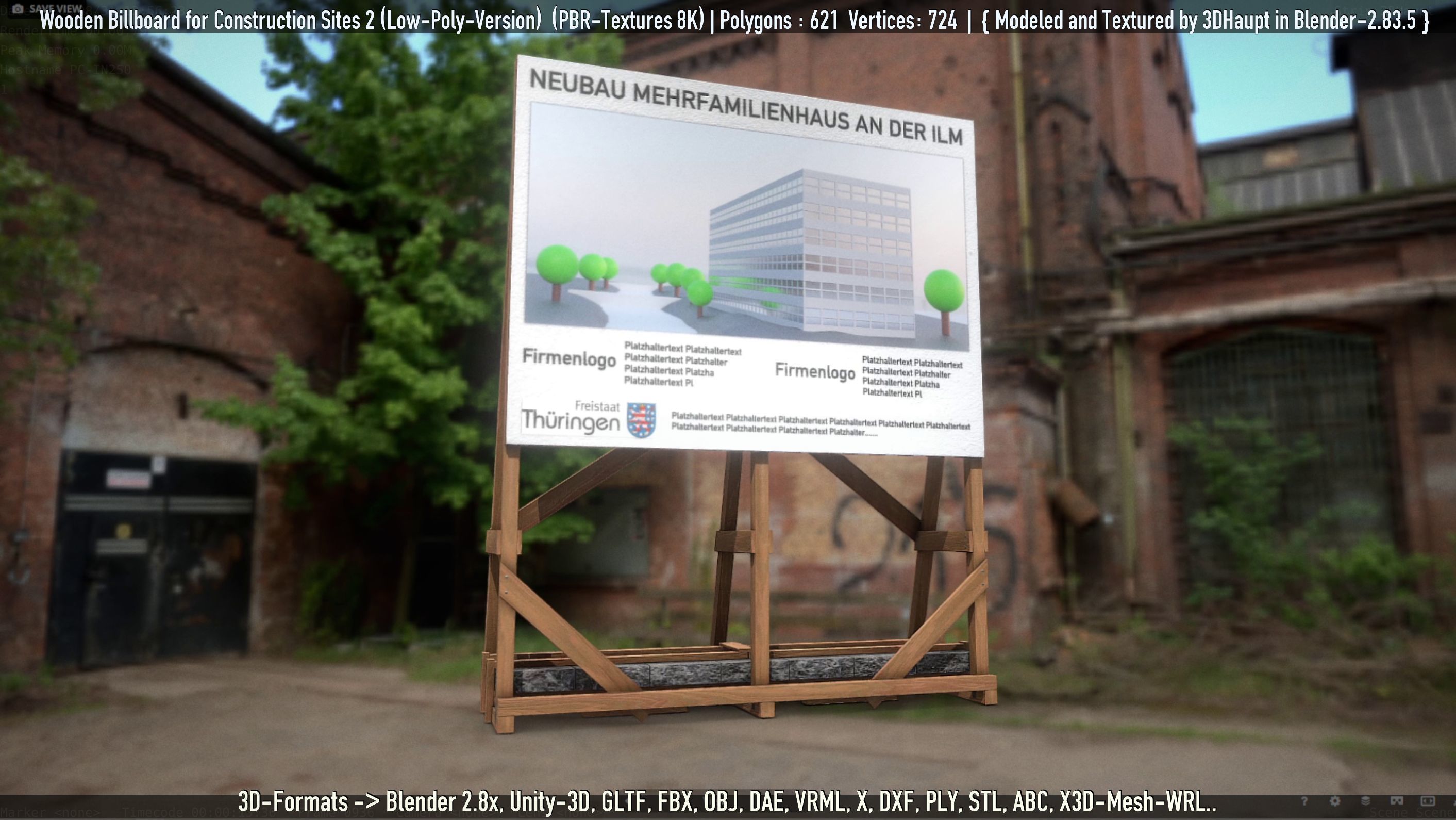 Wooden Billboard For Construction Sites 2 Low-poly 3D model_33