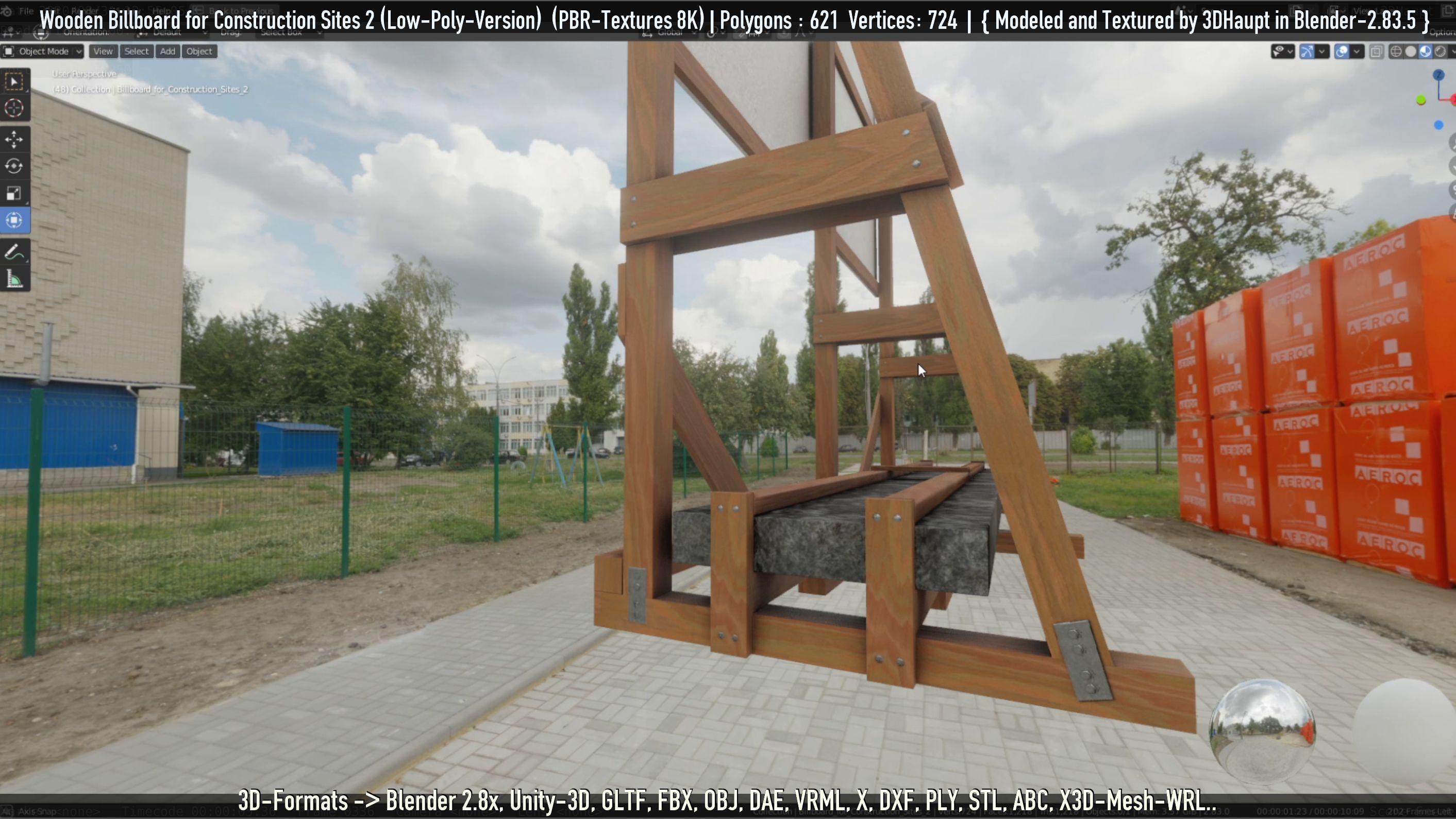 Wooden Billboard For Construction Sites 2 Low-poly 3D model_48