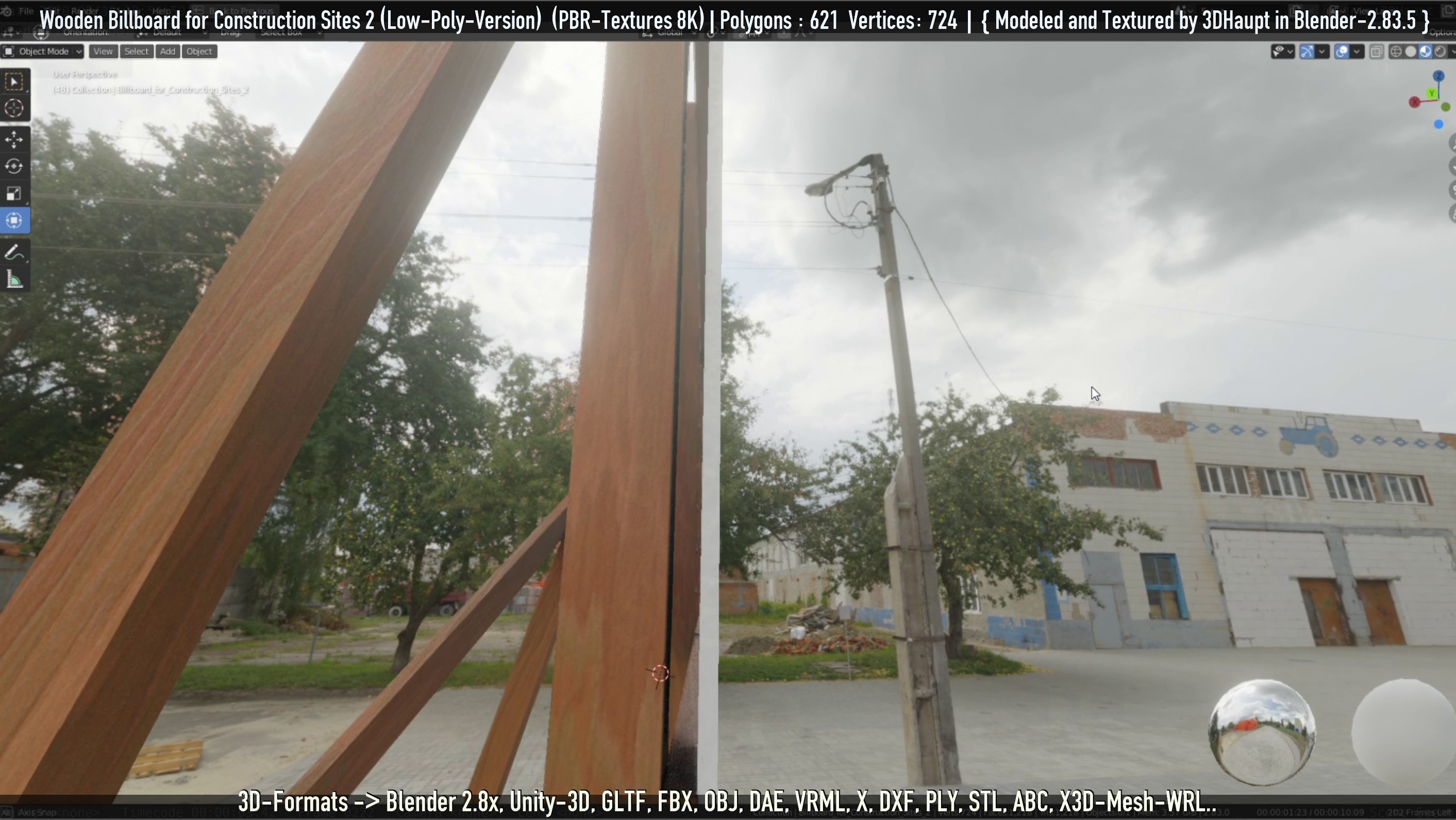 Wooden Billboard For Construction Sites 2 Low-poly 3D model_74