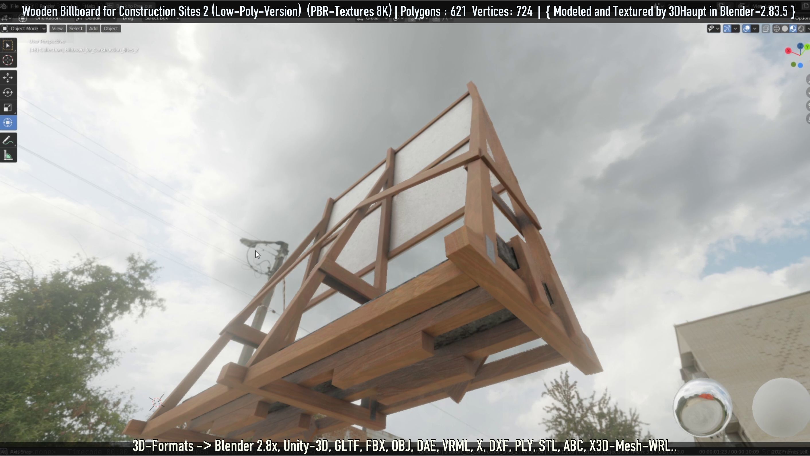 Wooden Billboard For Construction Sites 2 Low-poly 3D model_46