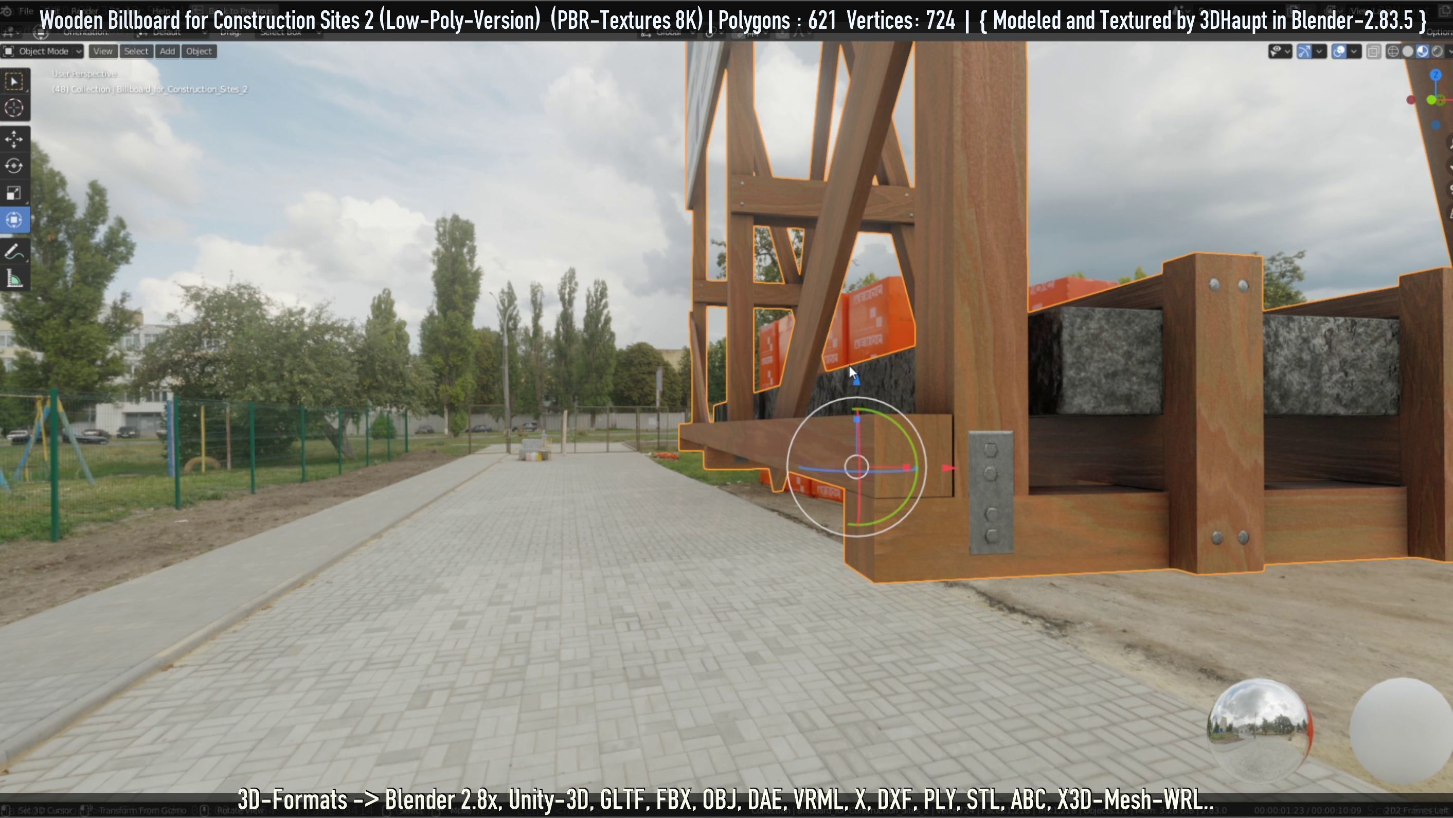 Wooden Billboard For Construction Sites 2 Low-poly 3D model_50