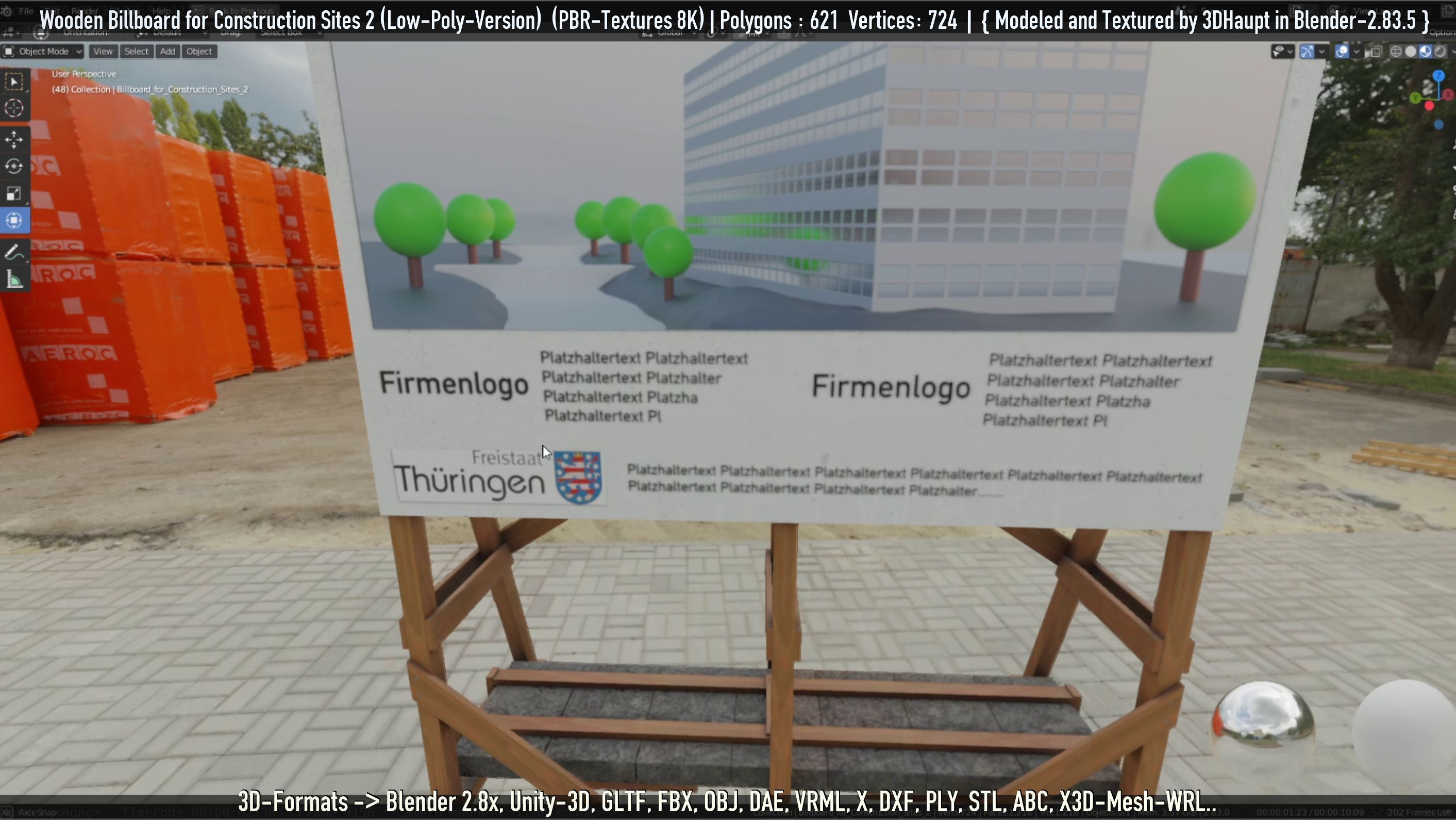 Wooden Billboard For Construction Sites 2 Low-poly 3D model_63