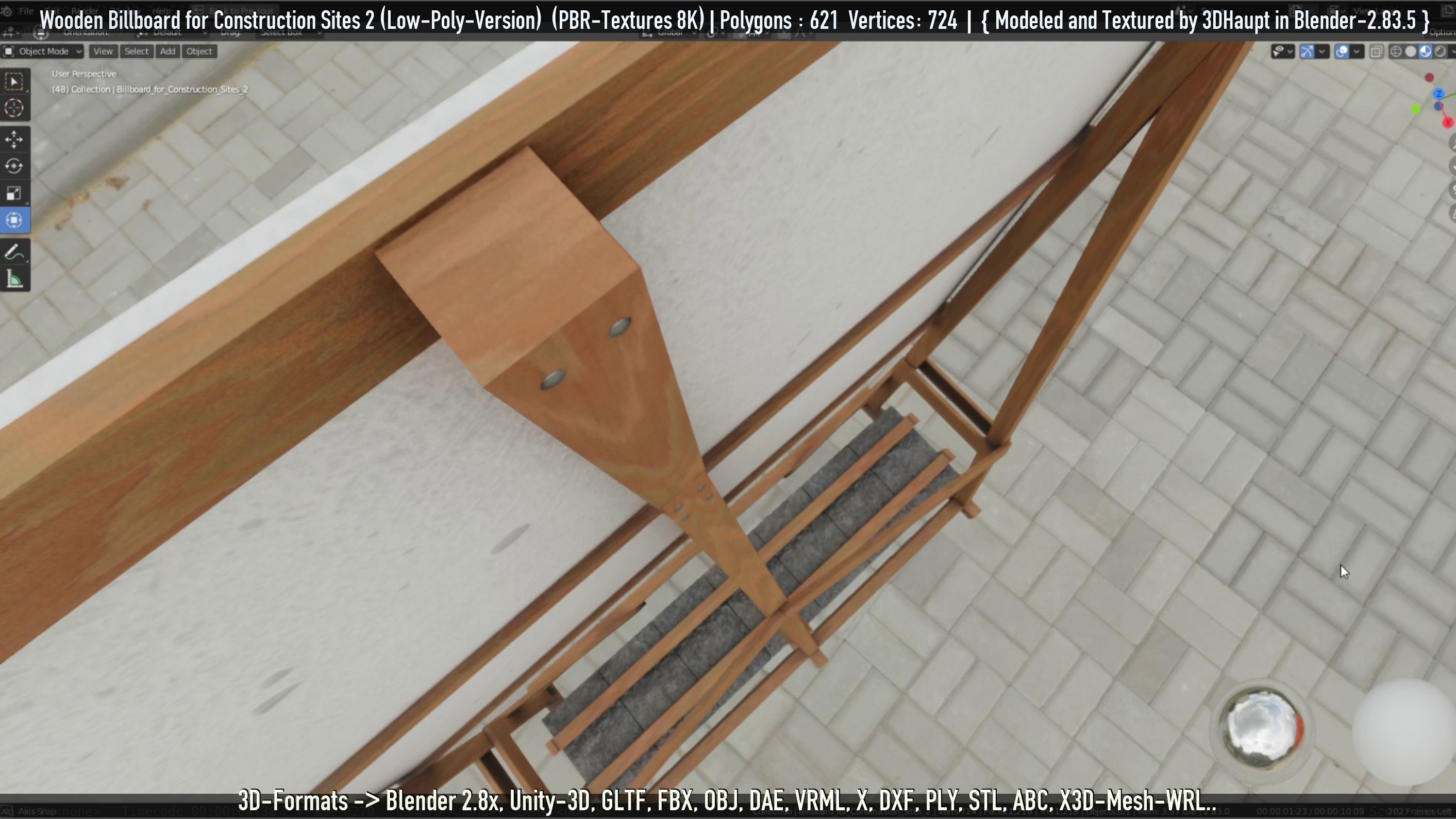 Wooden Billboard For Construction Sites 2 Low-poly 3D model_81