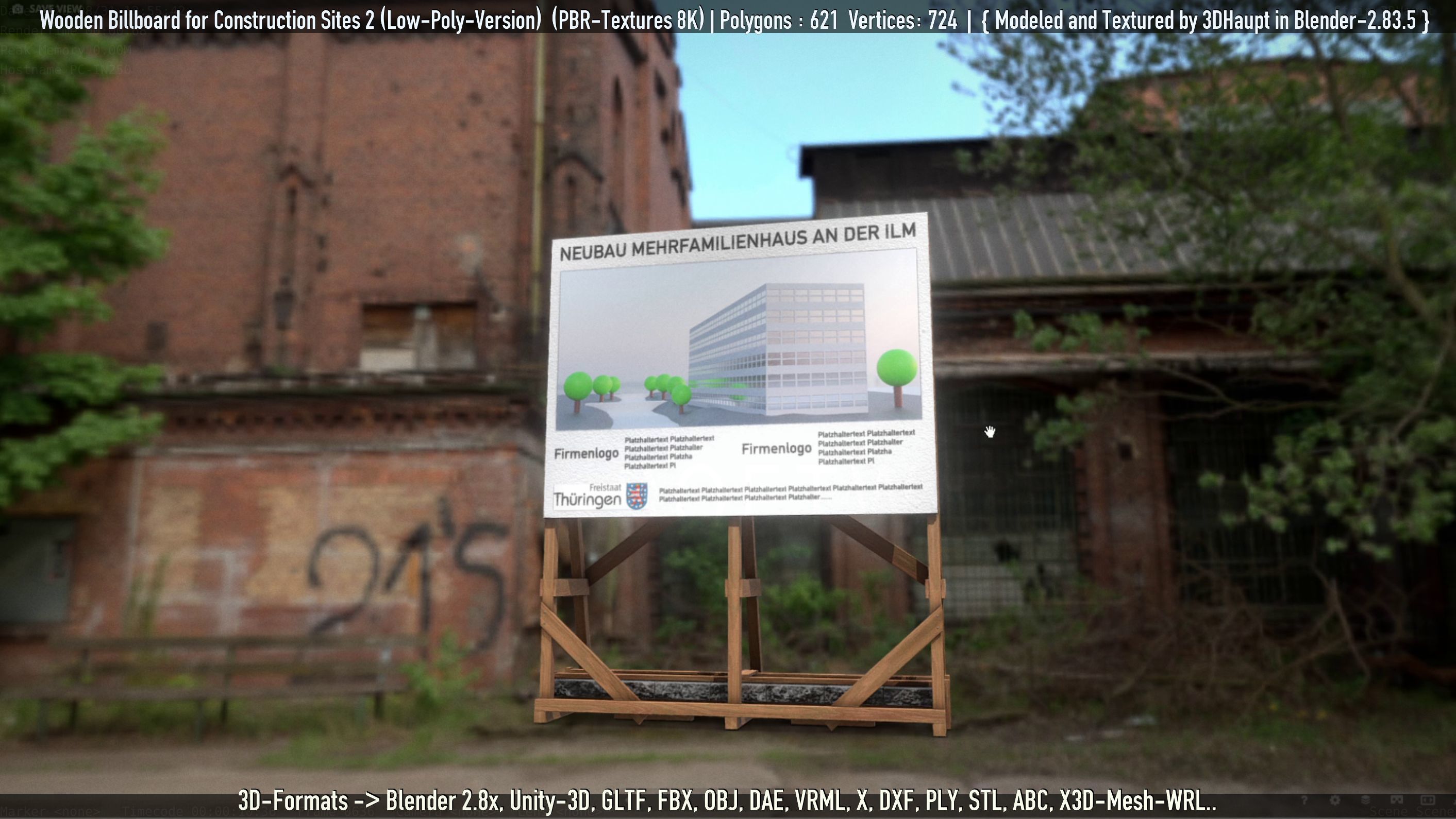 Wooden Billboard For Construction Sites 2 Low-poly 3D model_16