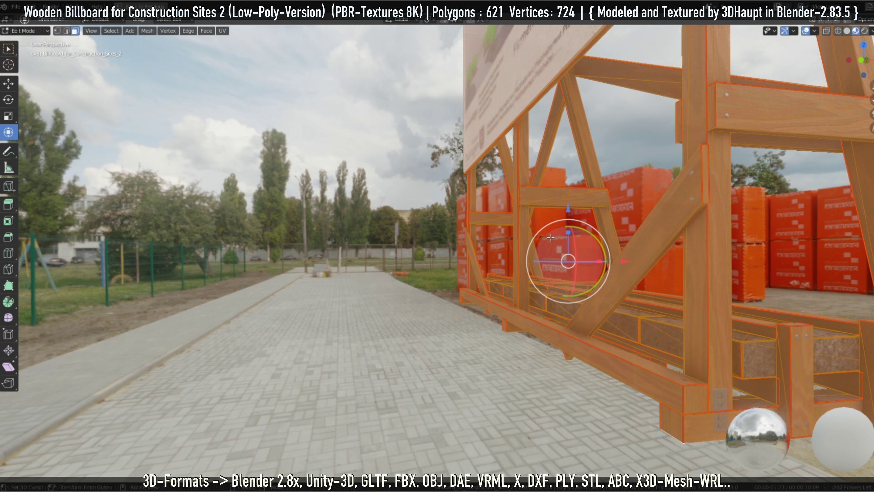 Wooden Billboard For Construction Sites 2 Low-poly 3D model_100