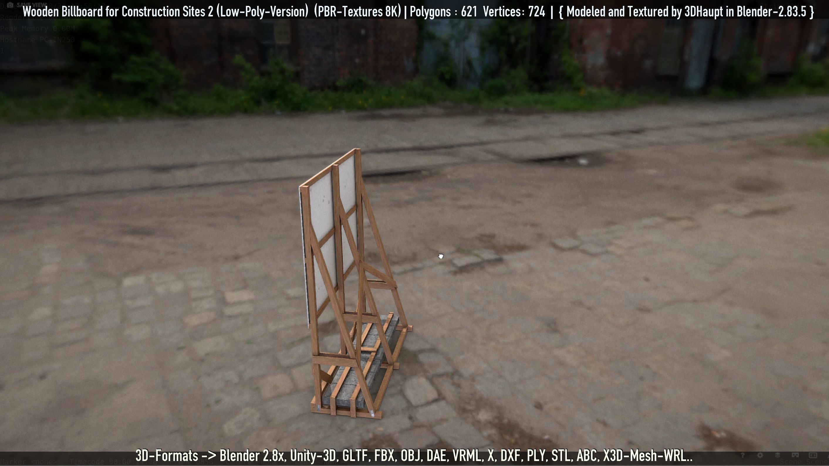 Wooden Billboard For Construction Sites 2 Low-poly 3D model_28