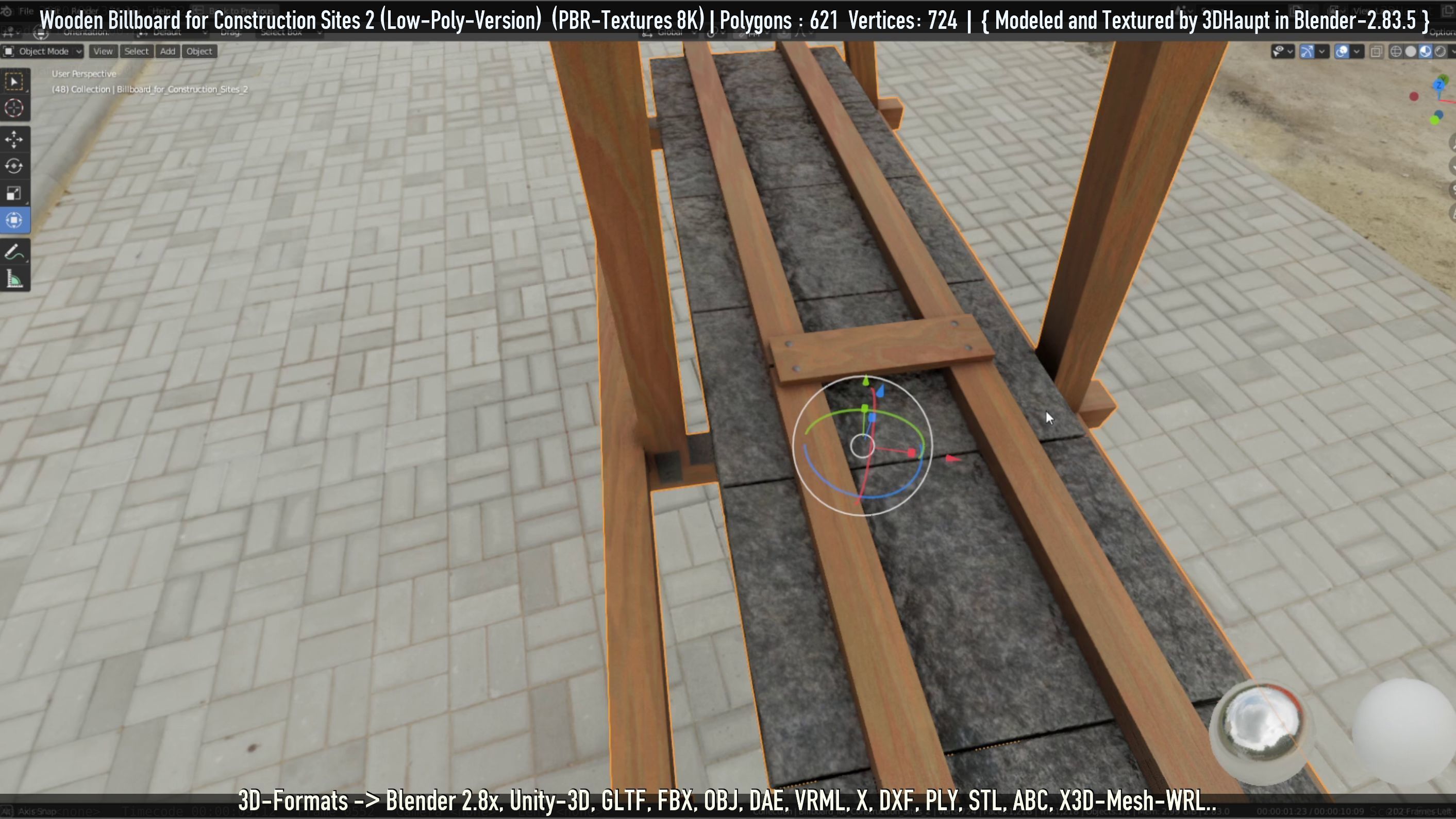 Wooden Billboard For Construction Sites 2 Low-poly 3D model_12