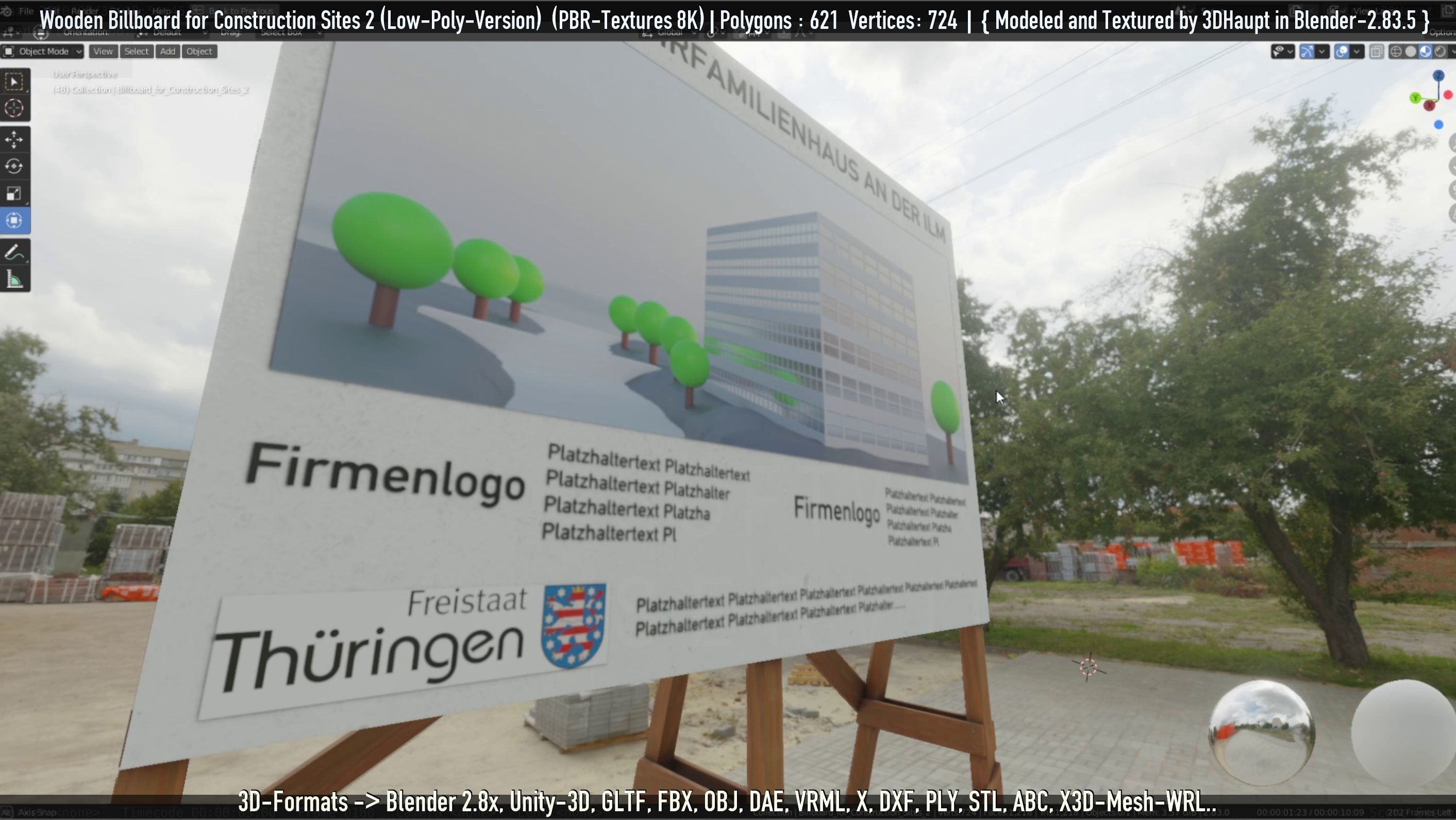 Wooden Billboard For Construction Sites 2 Low-poly 3D model_68