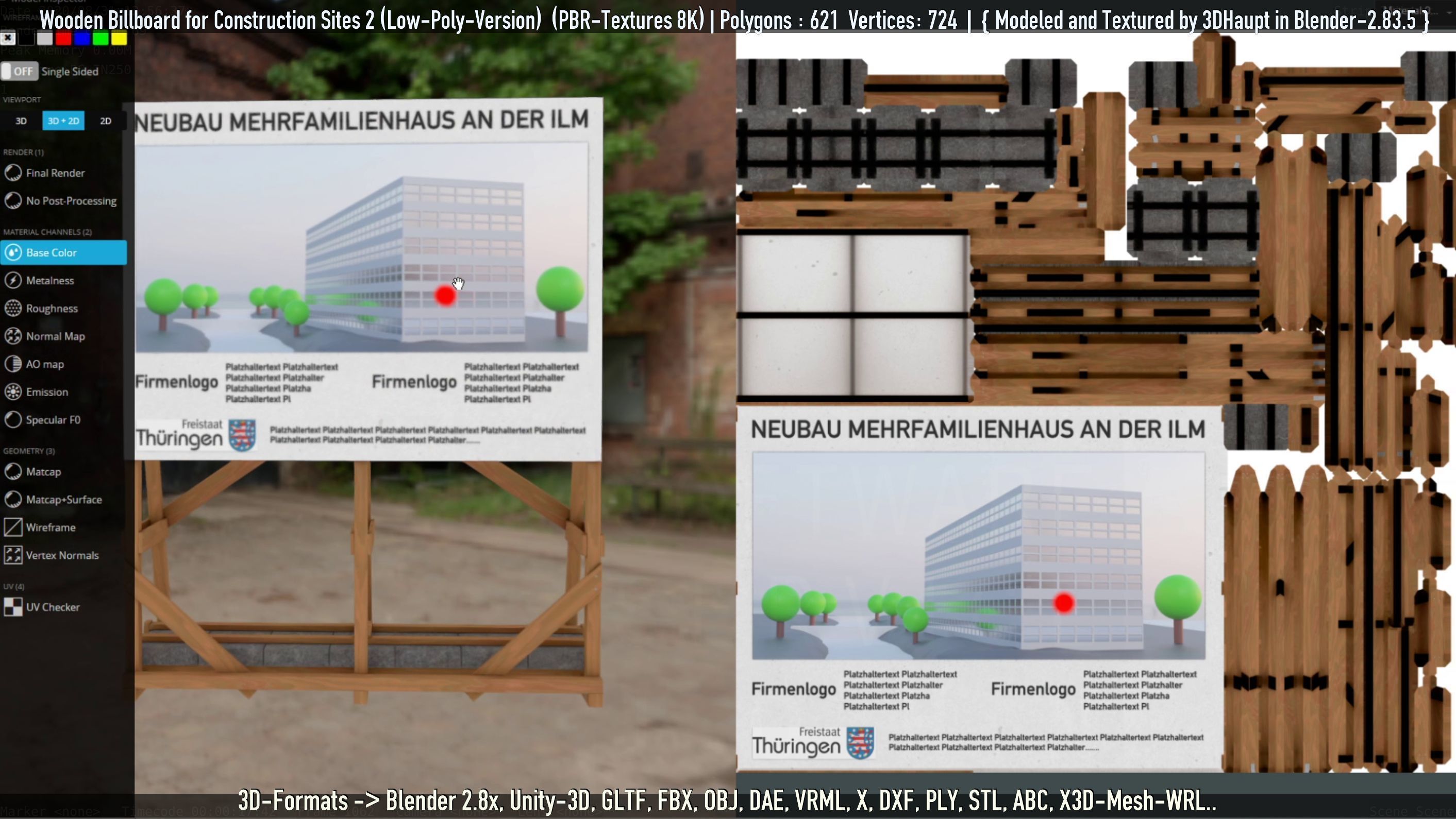 Wooden Billboard For Construction Sites 2 Low-poly 3D model_35