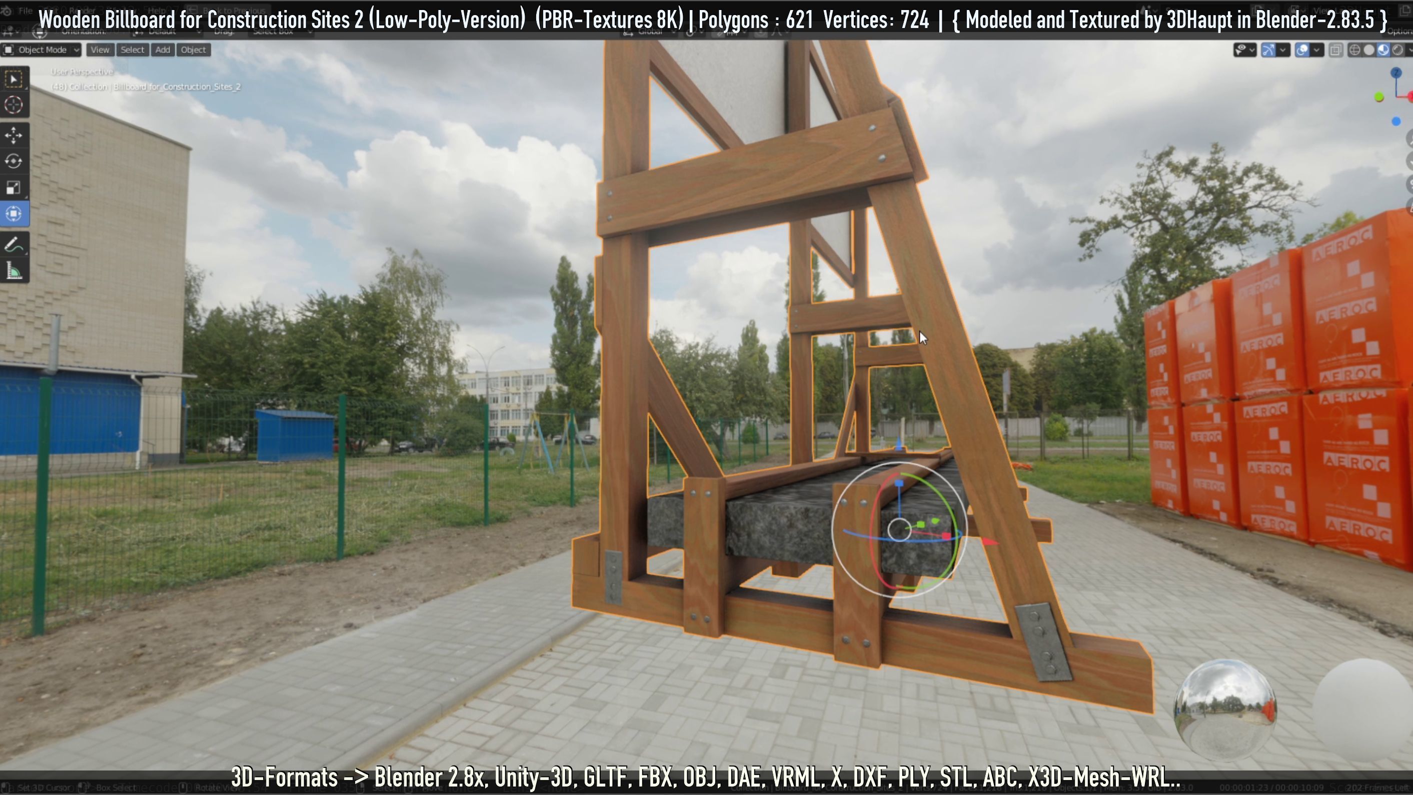 Wooden Billboard For Construction Sites 2 Low-poly 3D model_93