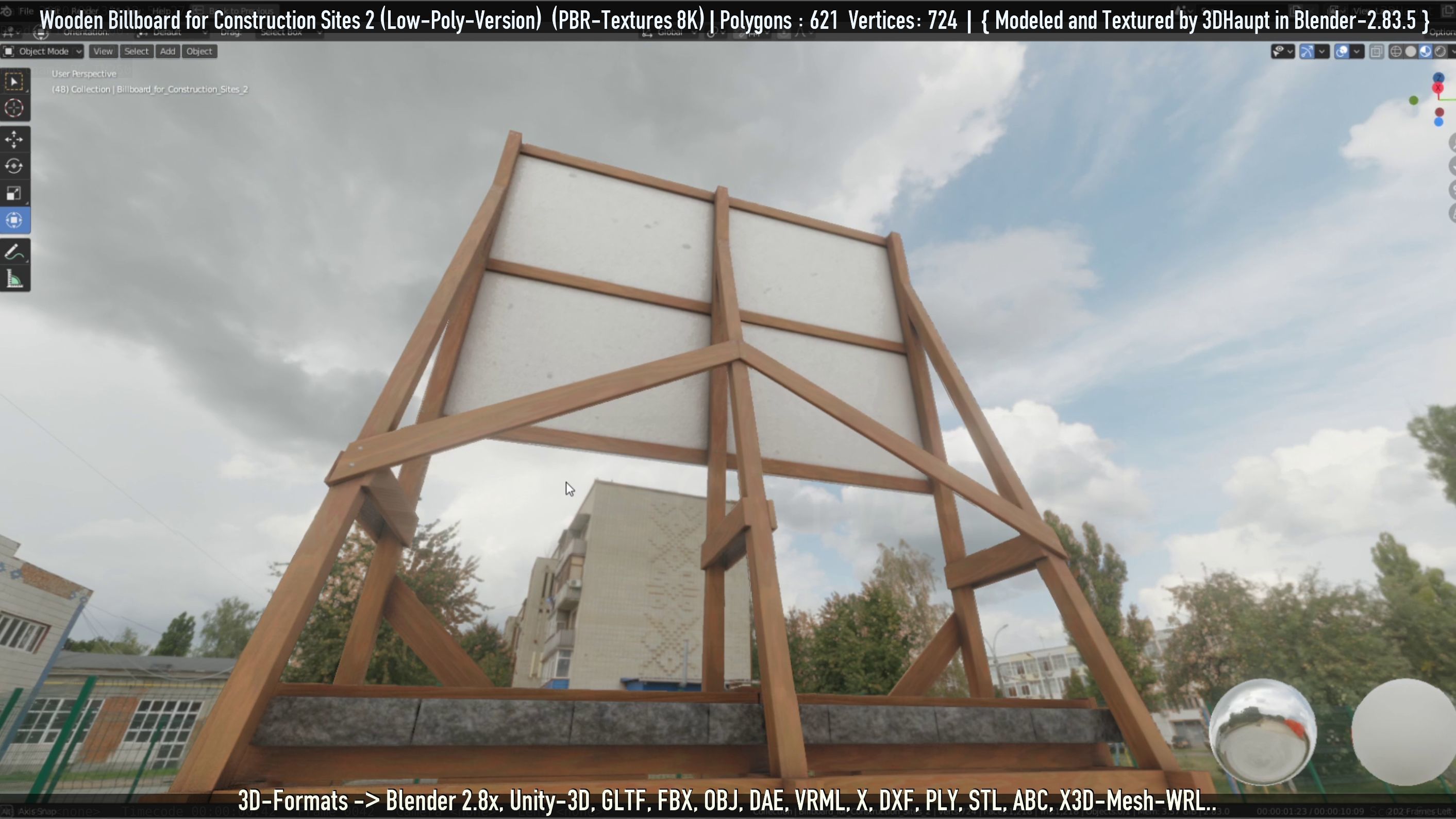 Wooden Billboard For Construction Sites 2 Low-poly 3D model_95