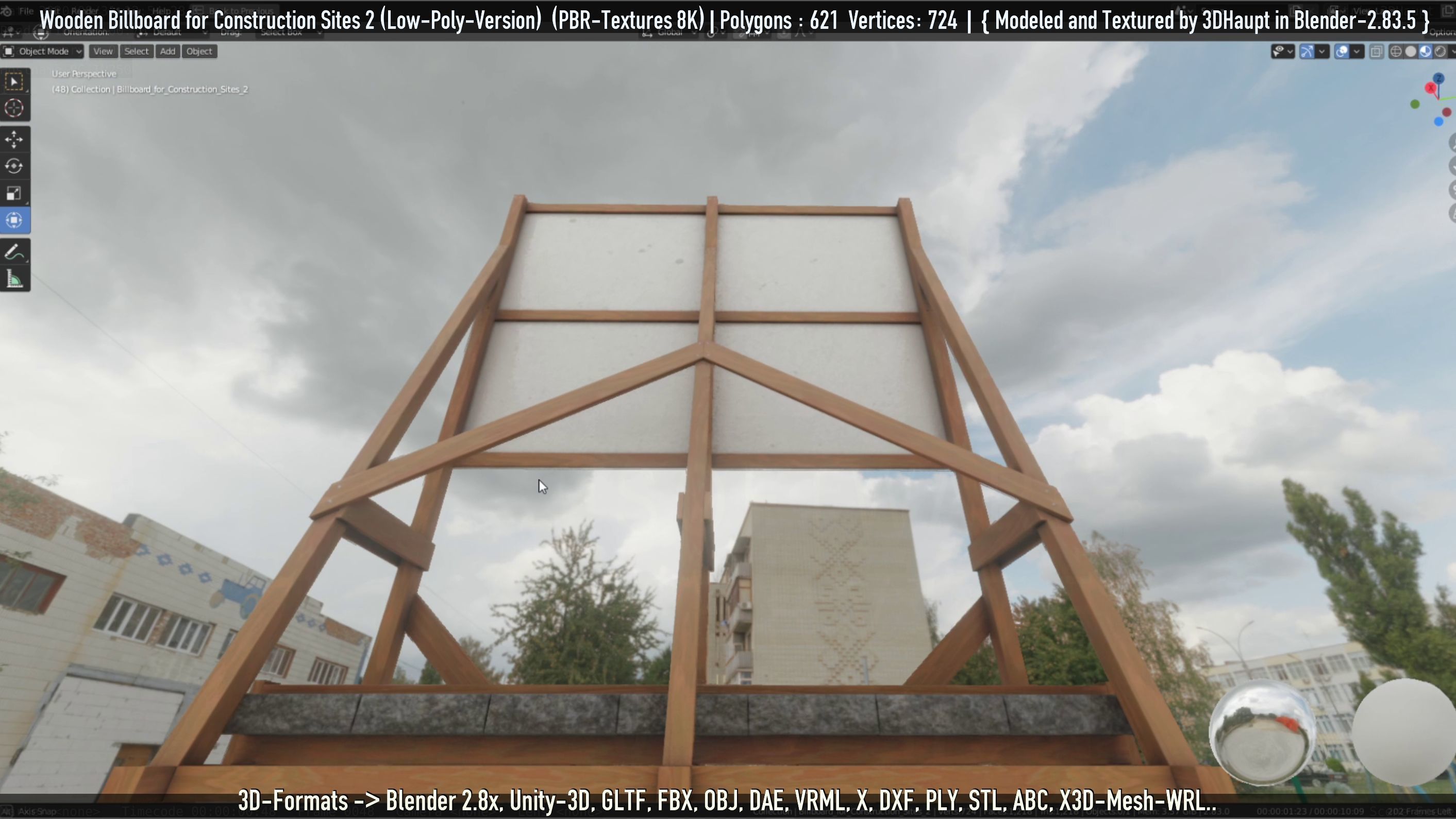Wooden Billboard For Construction Sites 2 Low-poly 3D model_44