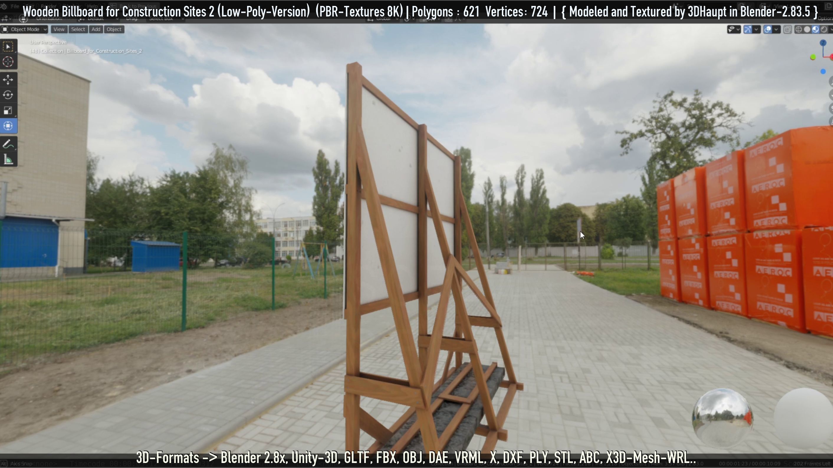 Wooden Billboard For Construction Sites 2 Low-poly 3D model_87