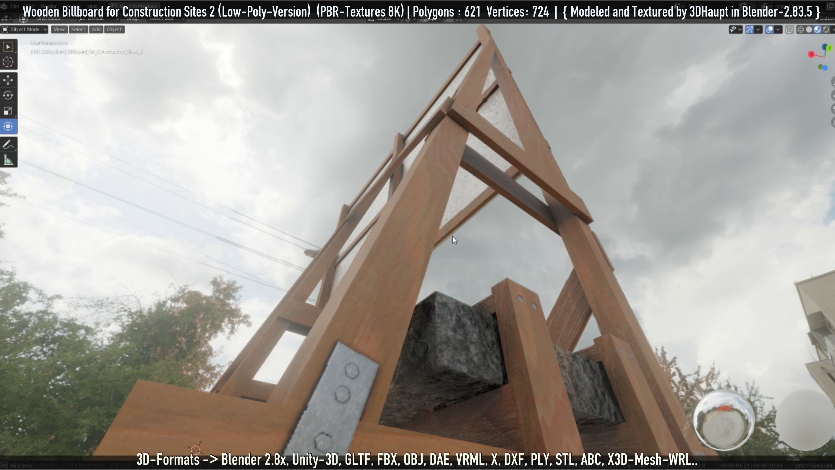 Wooden Billboard For Construction Sites 2 Low-poly 3D model_19