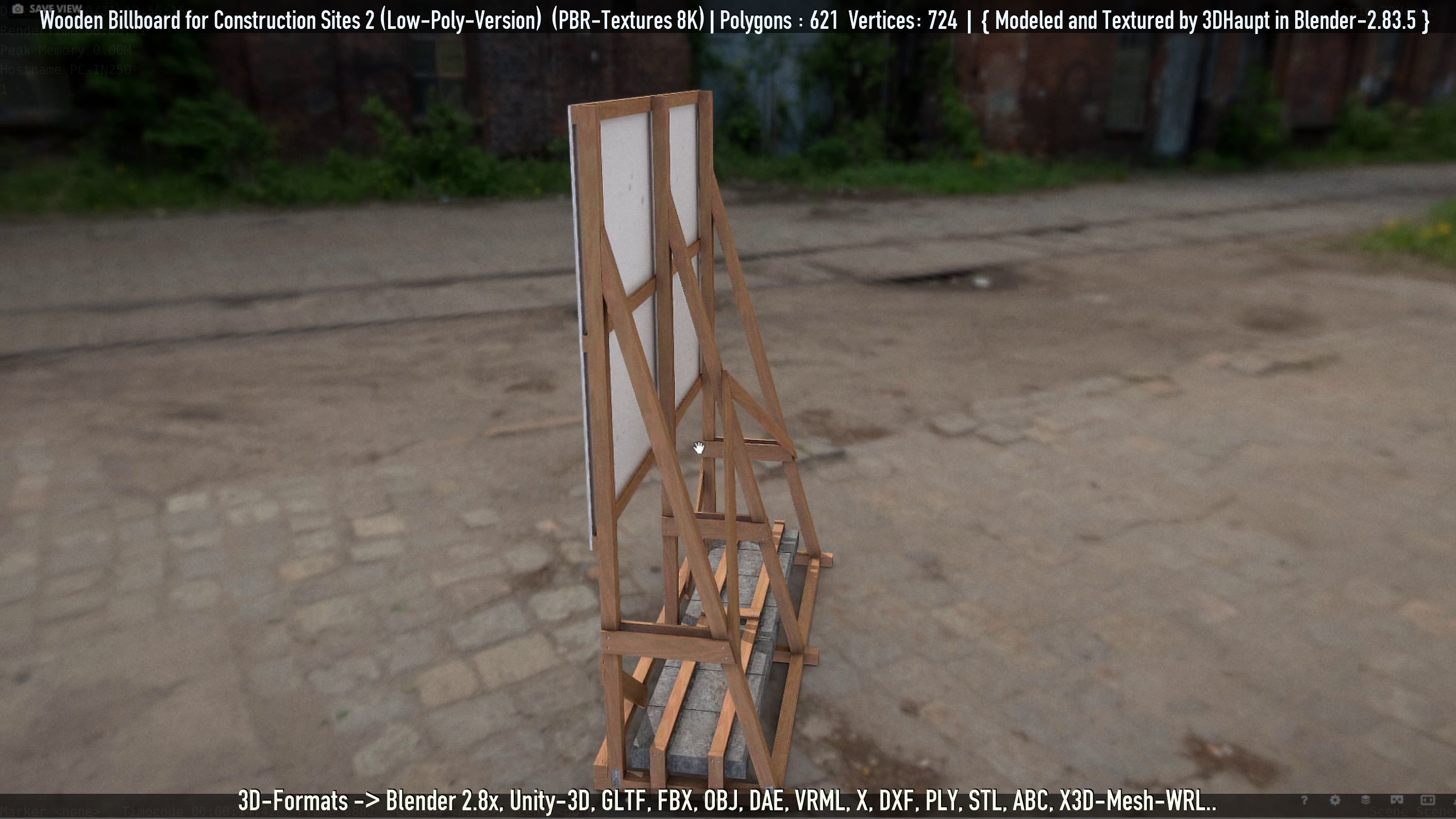 Wooden Billboard For Construction Sites 2 Low-poly 3D model_29