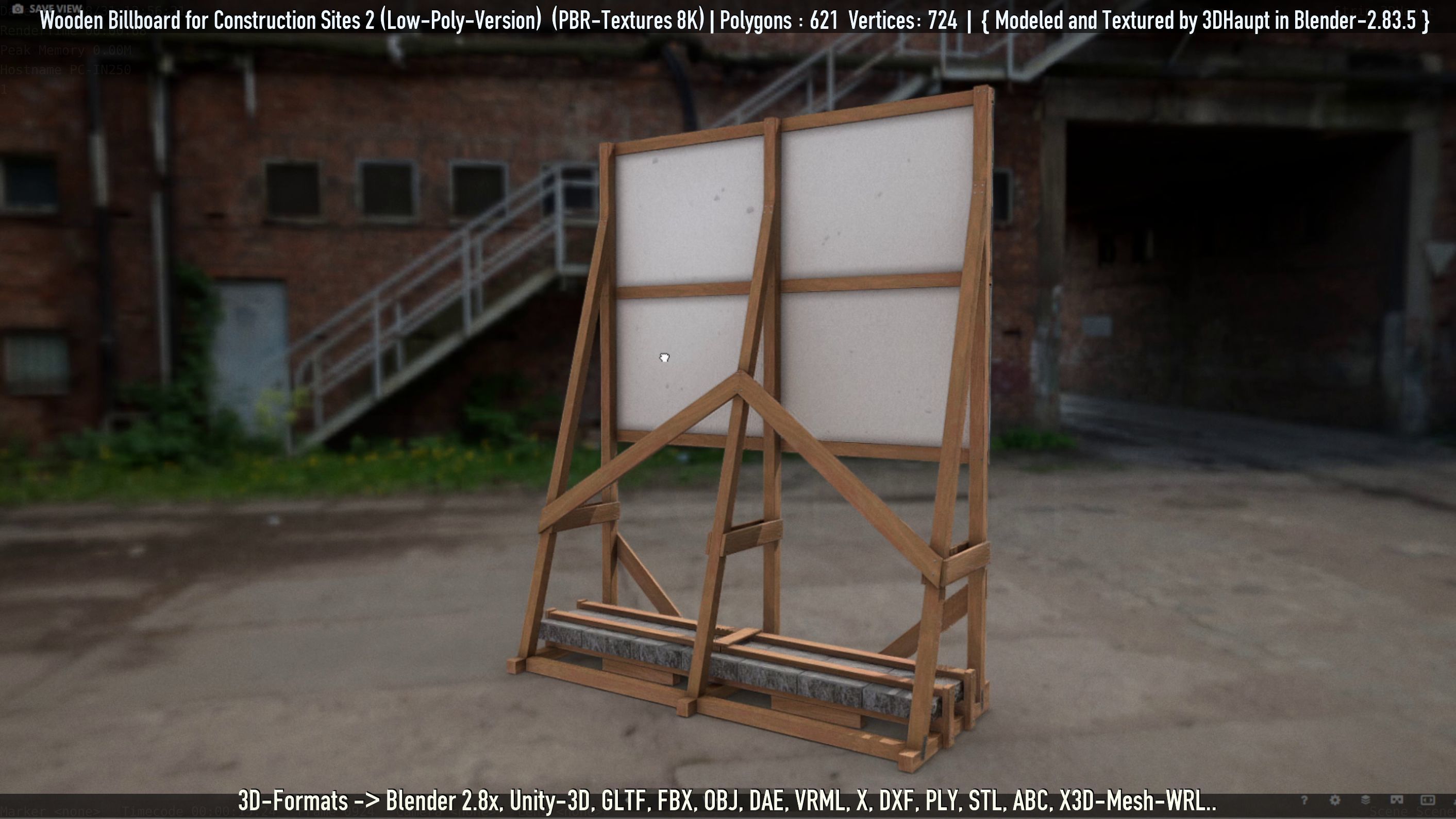 Wooden Billboard For Construction Sites 2 Low-poly 3D model_32