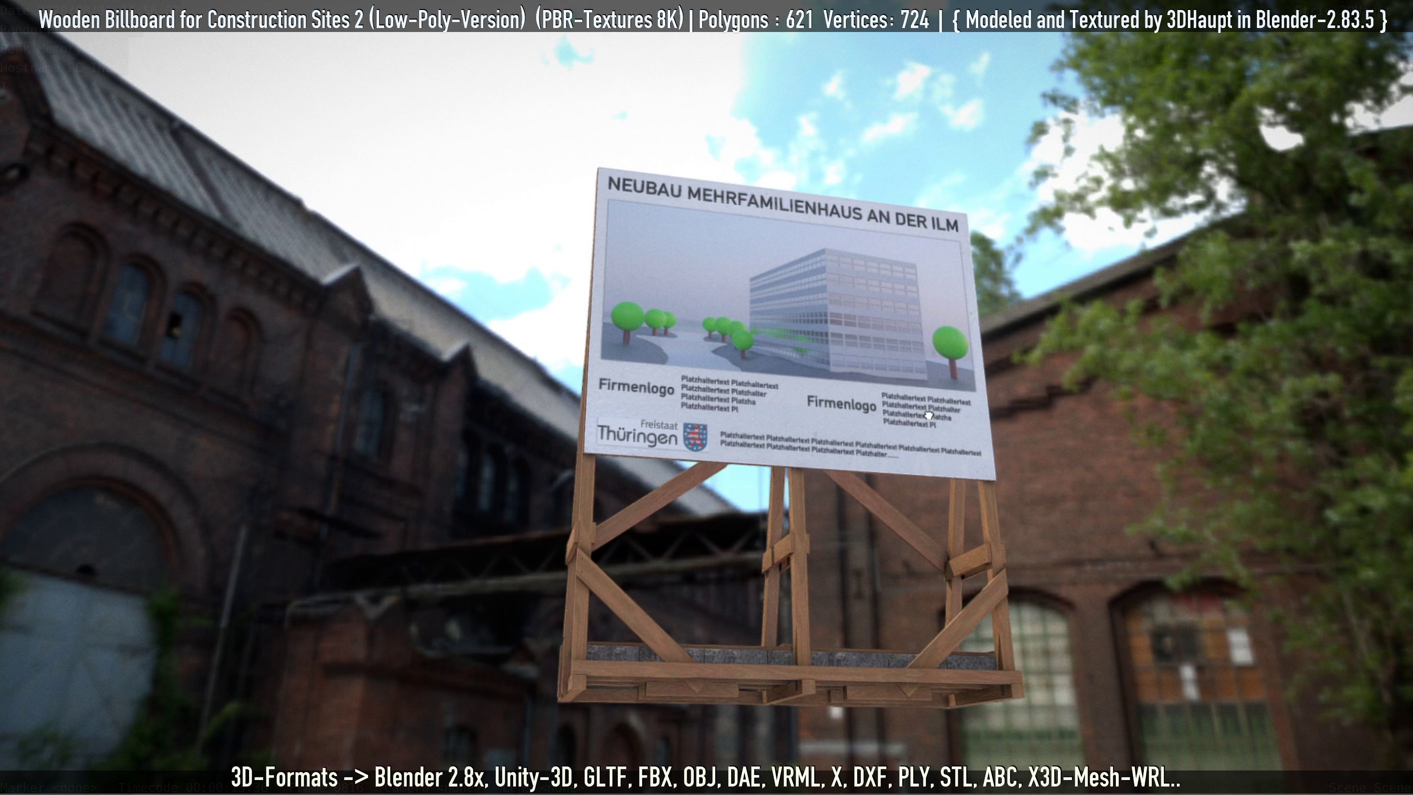 Wooden Billboard For Construction Sites 2 Low-poly 3D model_26