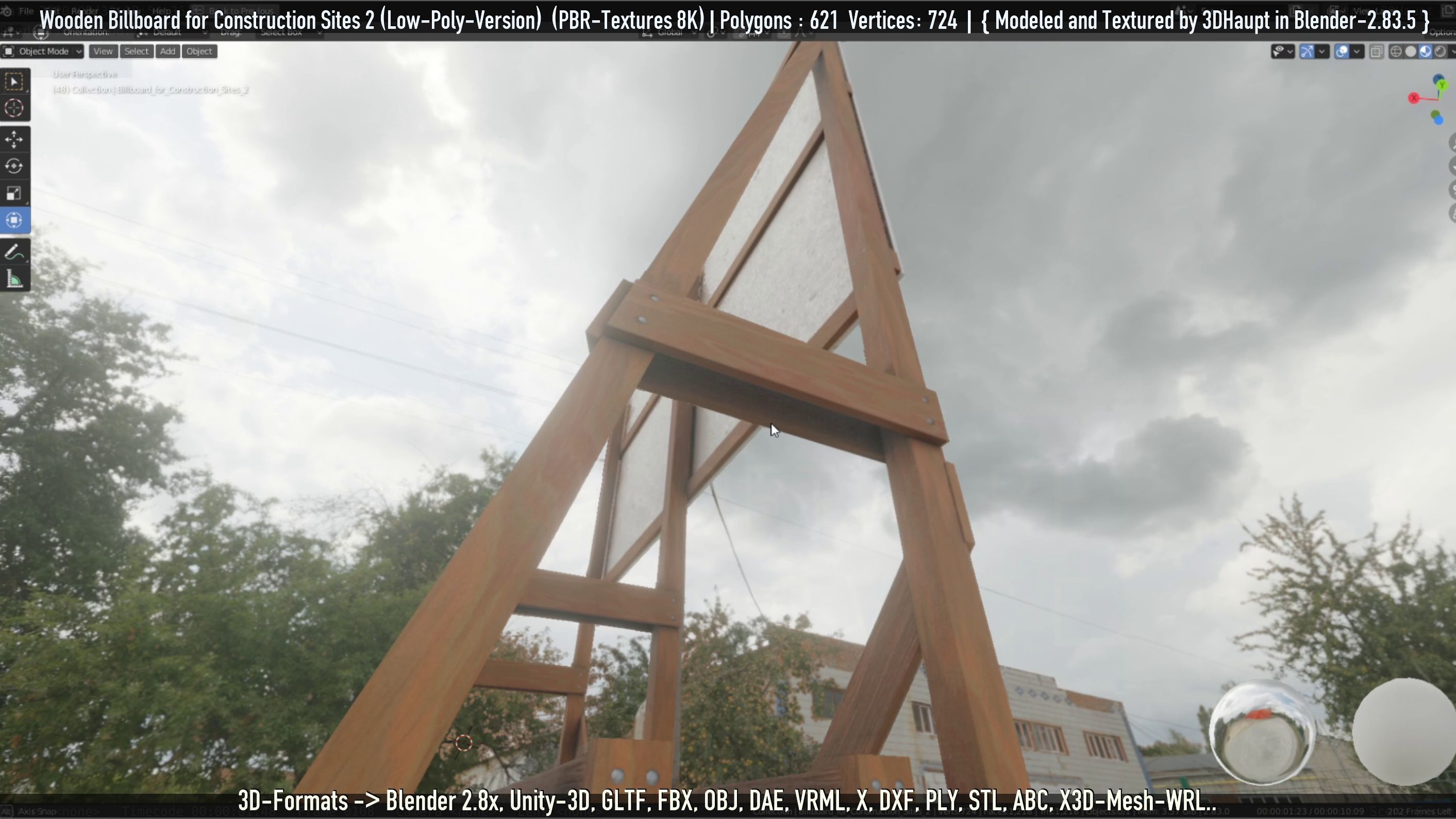 Wooden Billboard For Construction Sites 2 Low-poly 3D model_56