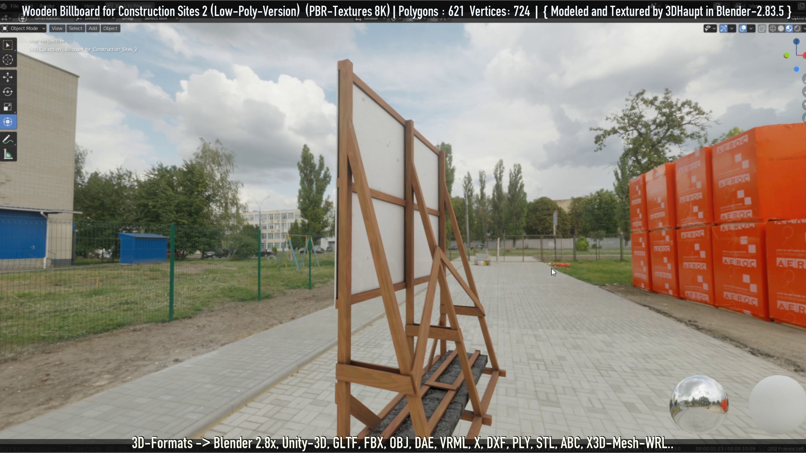 Wooden Billboard For Construction Sites 2 Low-poly 3D model_88