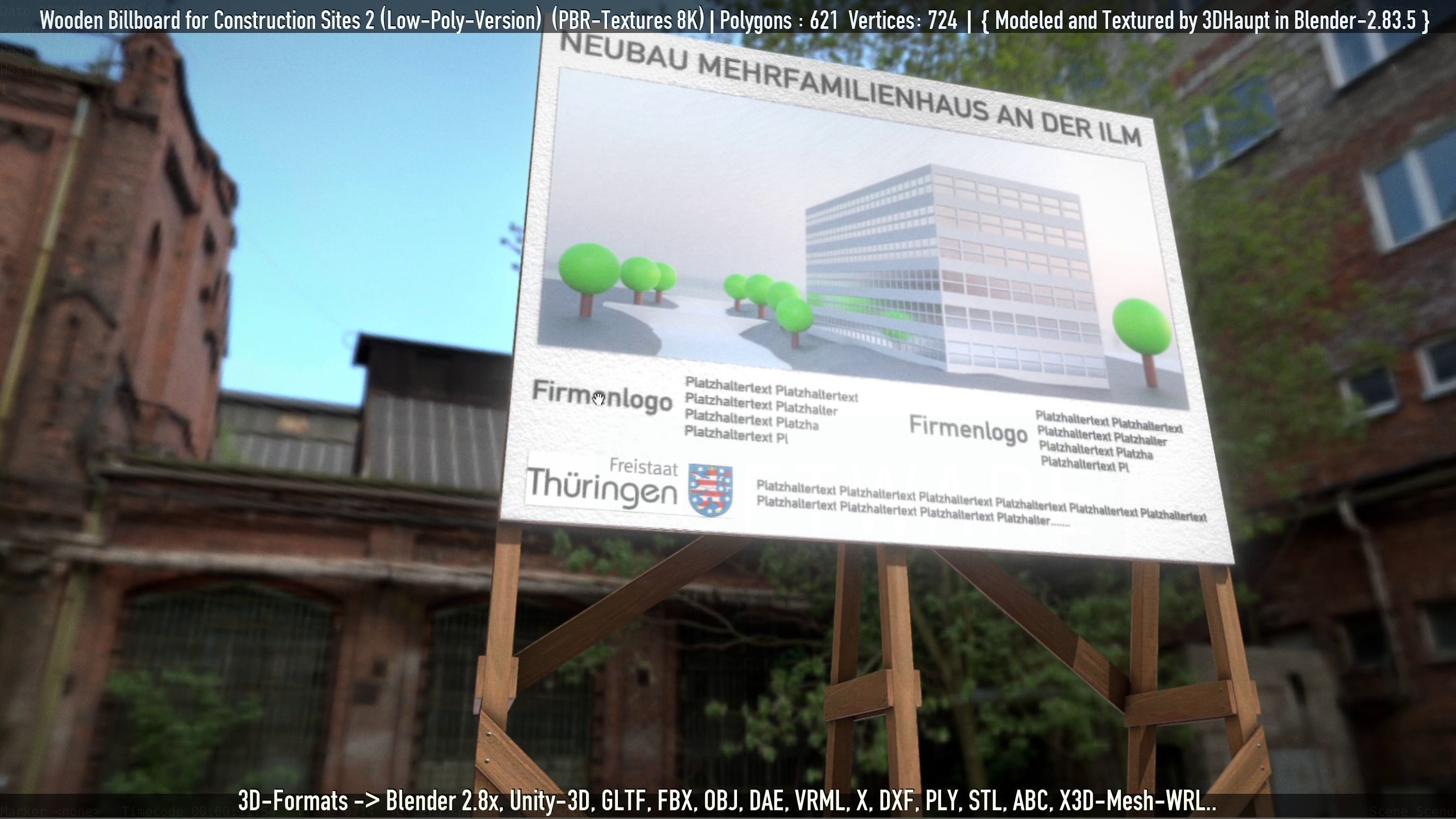 Wooden Billboard For Construction Sites 2 Low-poly 3D model_22