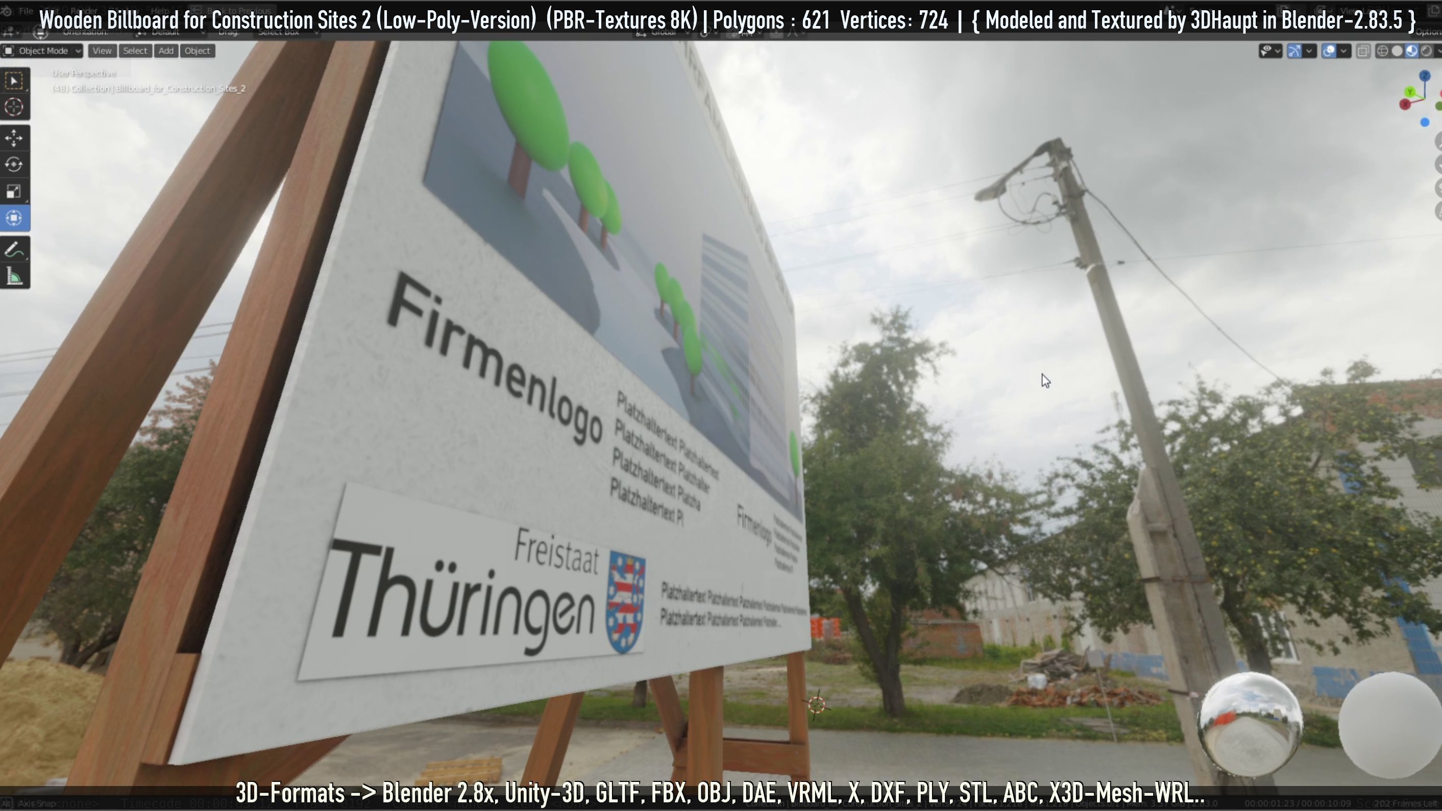 Wooden Billboard For Construction Sites 2 Low-poly 3D model_70