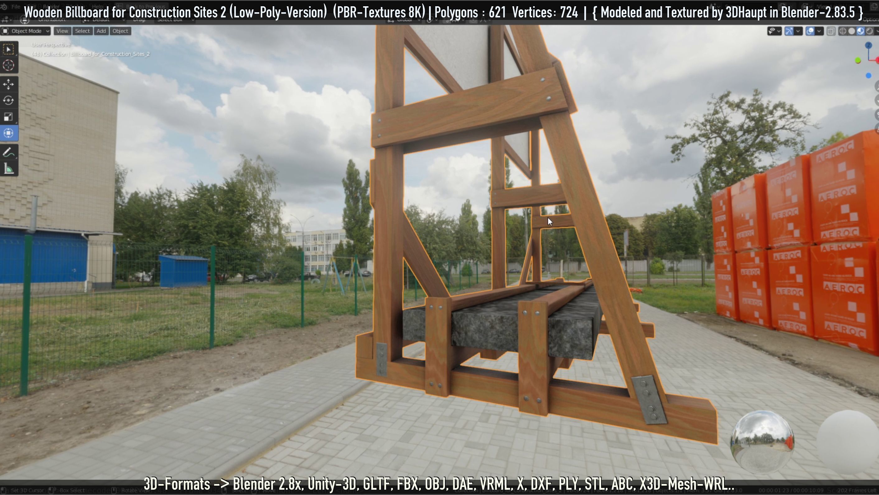 Wooden Billboard For Construction Sites 2 Low-poly 3D model_92