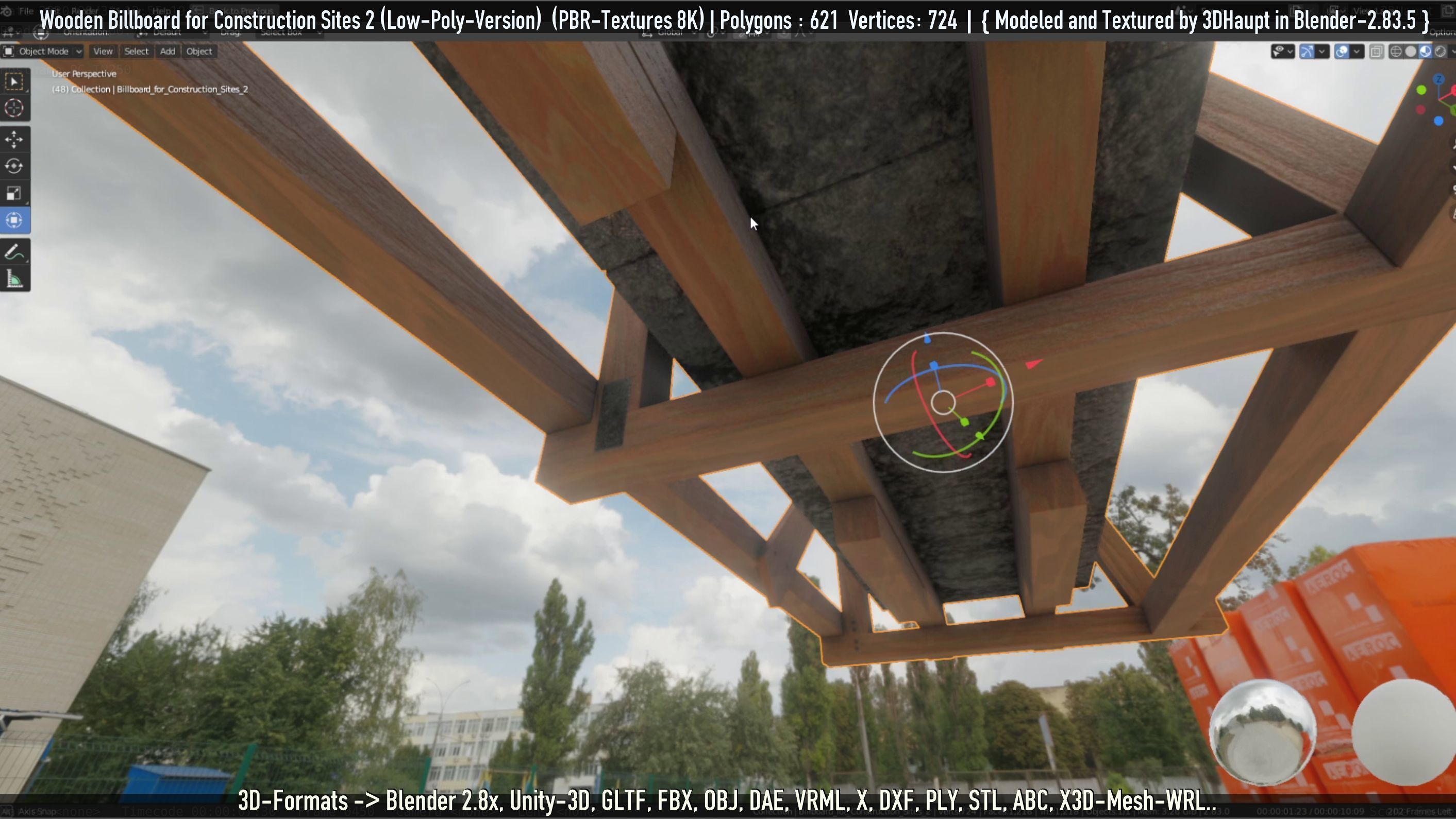 Wooden Billboard For Construction Sites 2 Low-poly 3D model_51