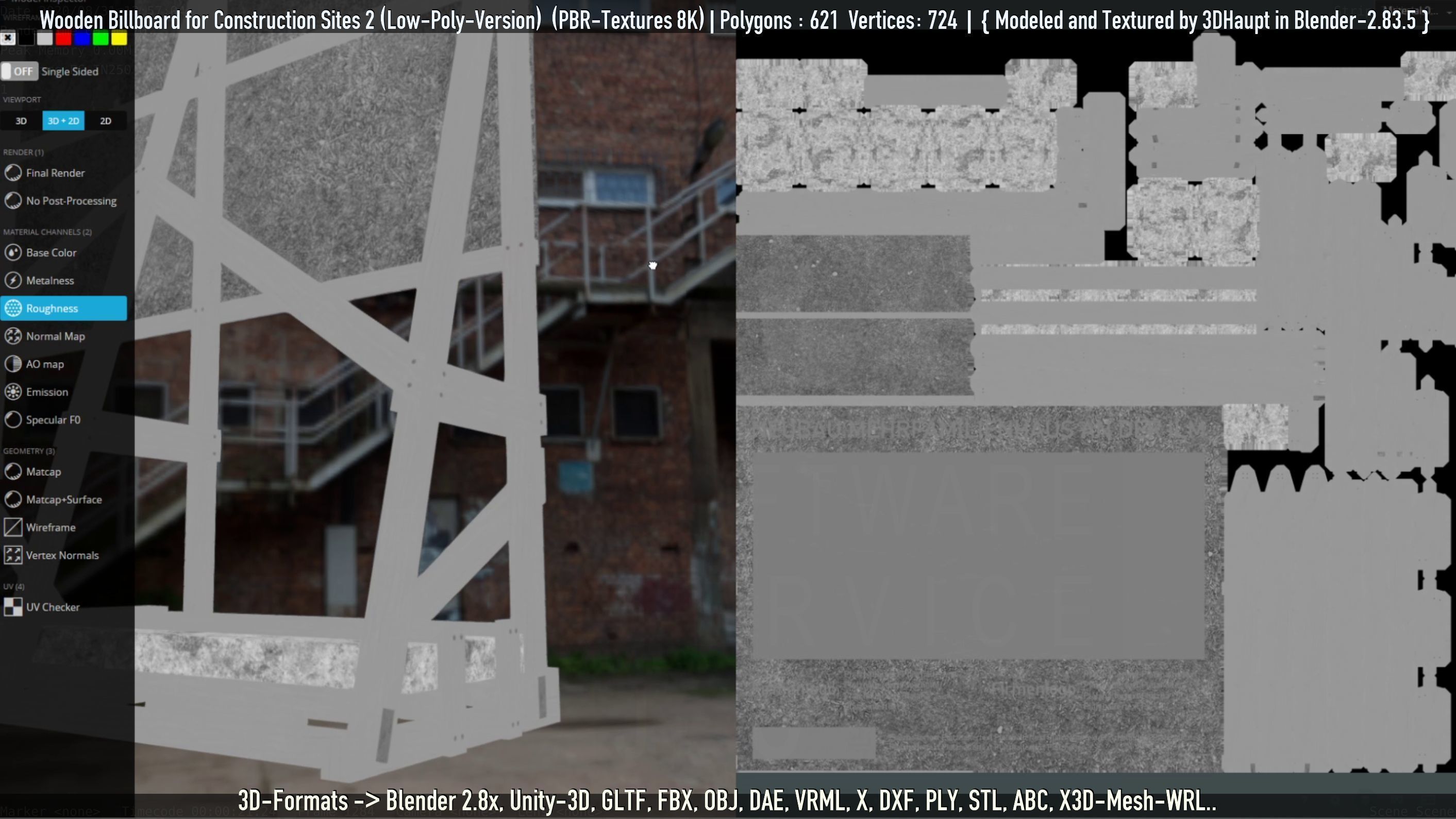 Wooden Billboard For Construction Sites 2 Low-poly 3D model_37