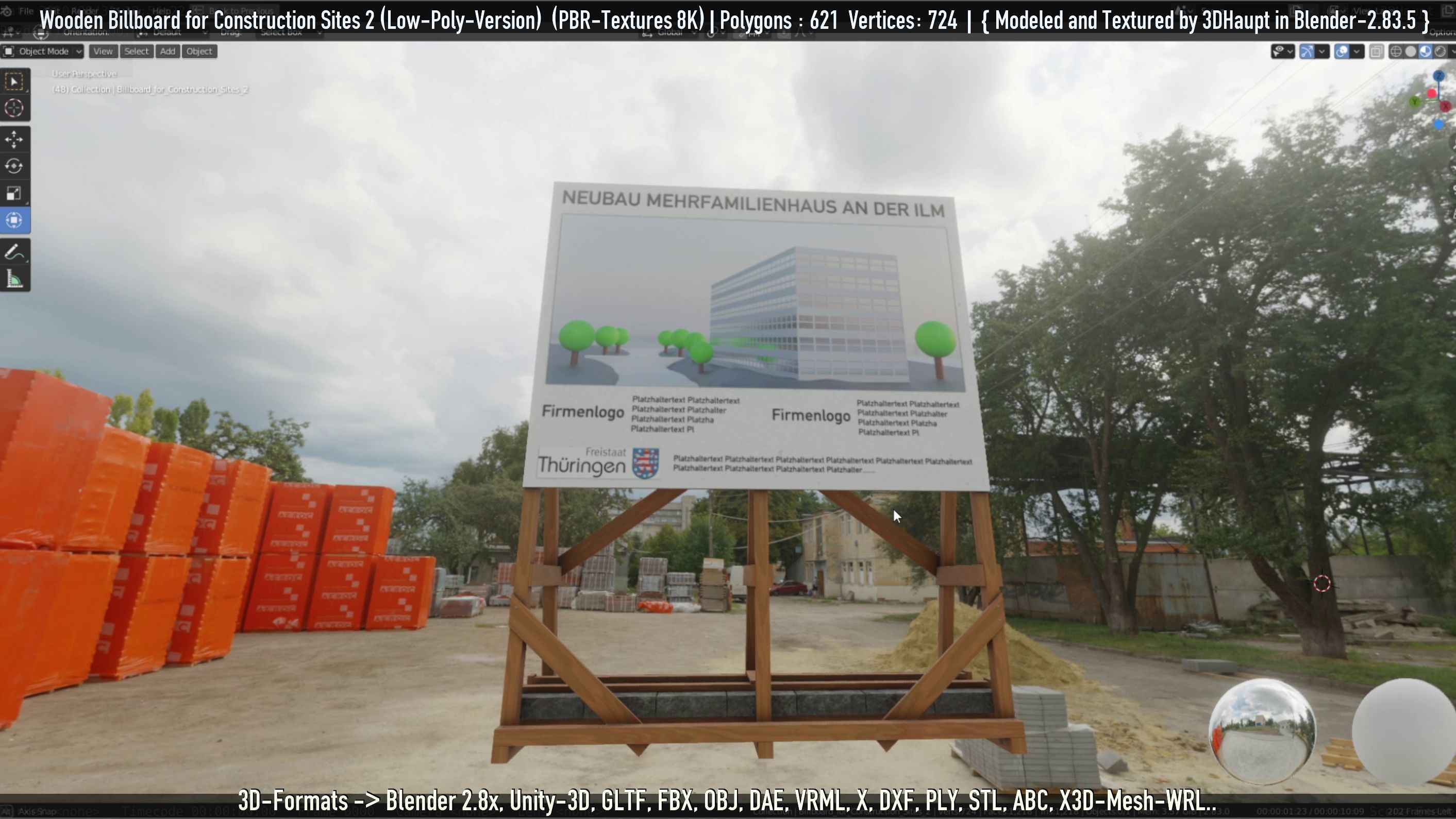 Wooden Billboard For Construction Sites 2 Low-poly 3D model_39