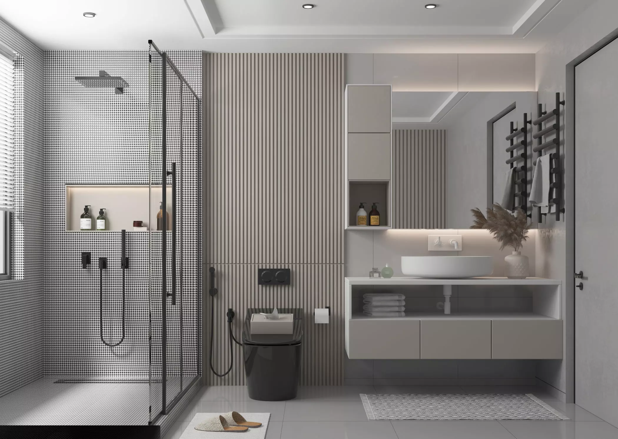 Modern bathroom with lights and render settings 3D model