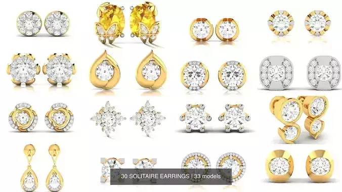 33 SOLITAIRE EARRINGS 3D Model Collection