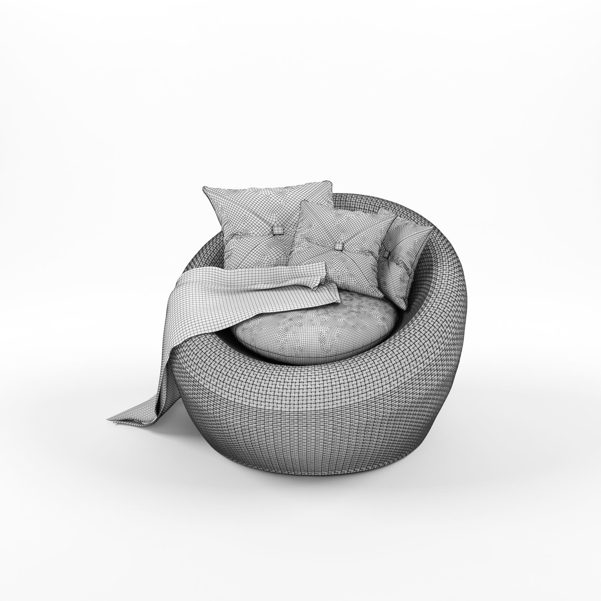 Rattan Armchair With Cushion And Carpet Pillows 2 3D model_4