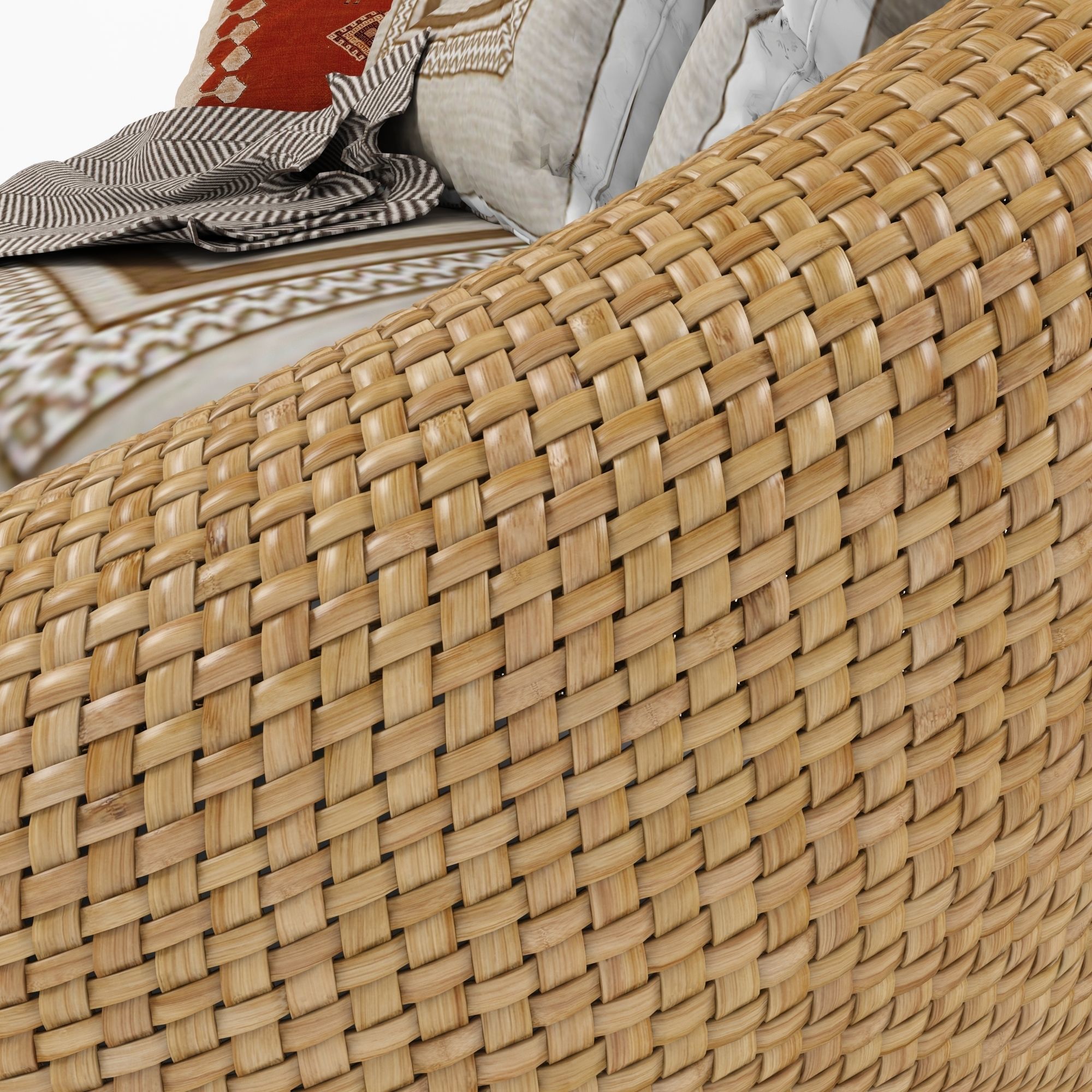 Rattan Armchair With Cushion And Carpet Pillows 2 3D model_3