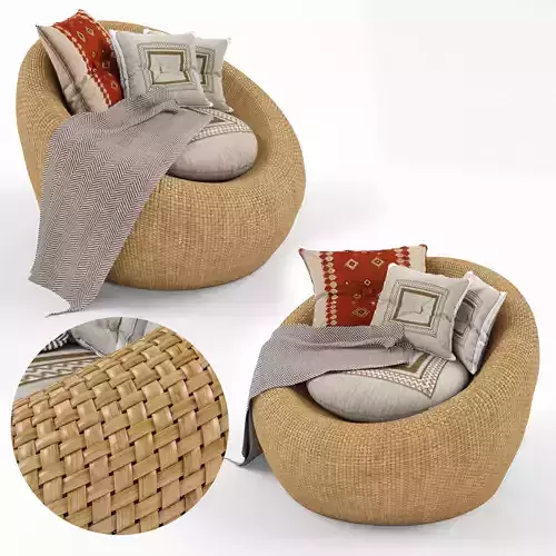 Rattan Armchair With Cushion And Carpet Pillows 2