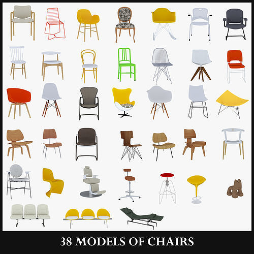 38 MODELS OF CHAIRS 3D Model Collection