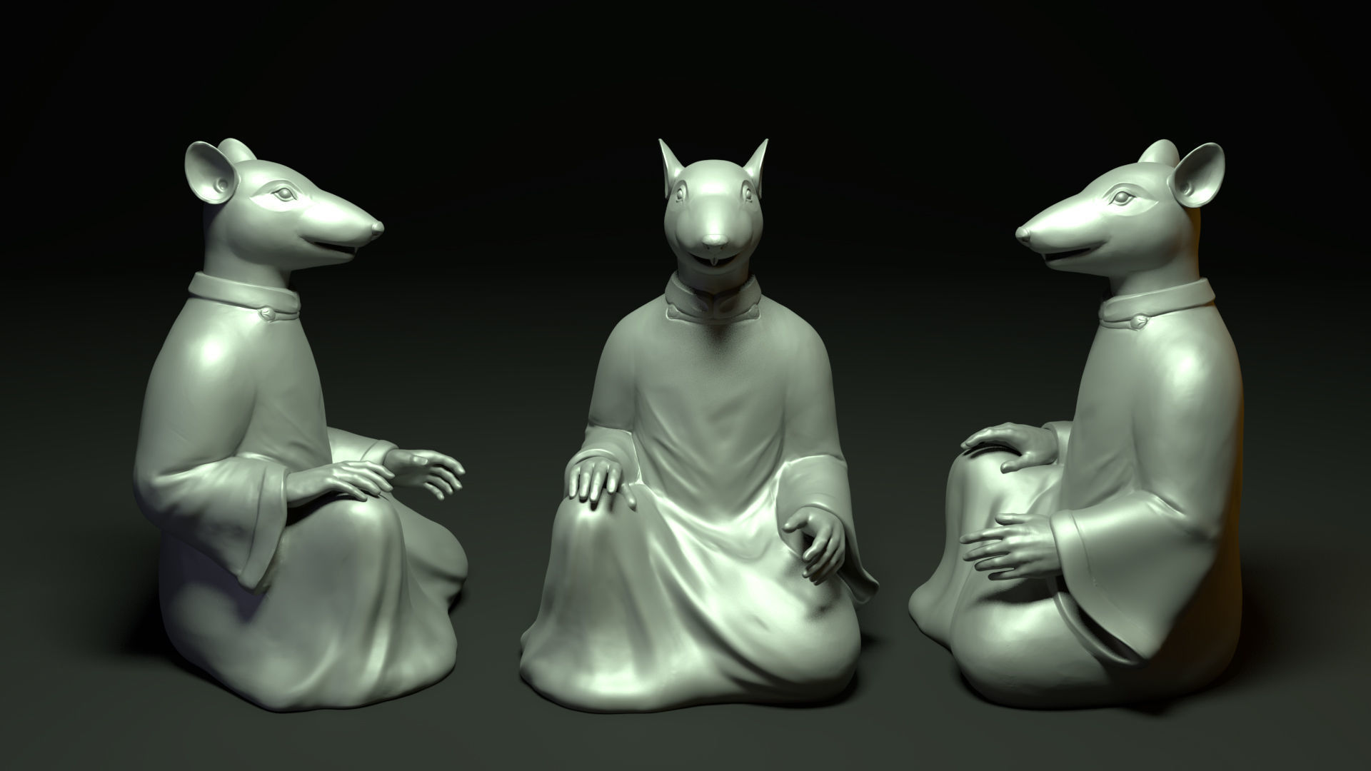 Bronze 12 Zodiac Animals Rat Sculpture 3D model Low-poly 3D model_1