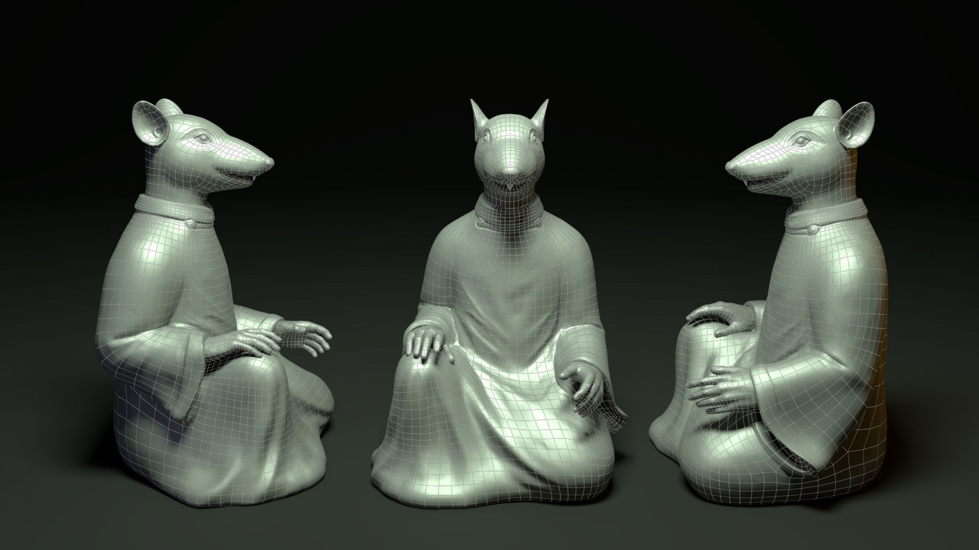 Bronze 12 Zodiac Animals Rat Sculpture 3D model Low-poly 3D model_2