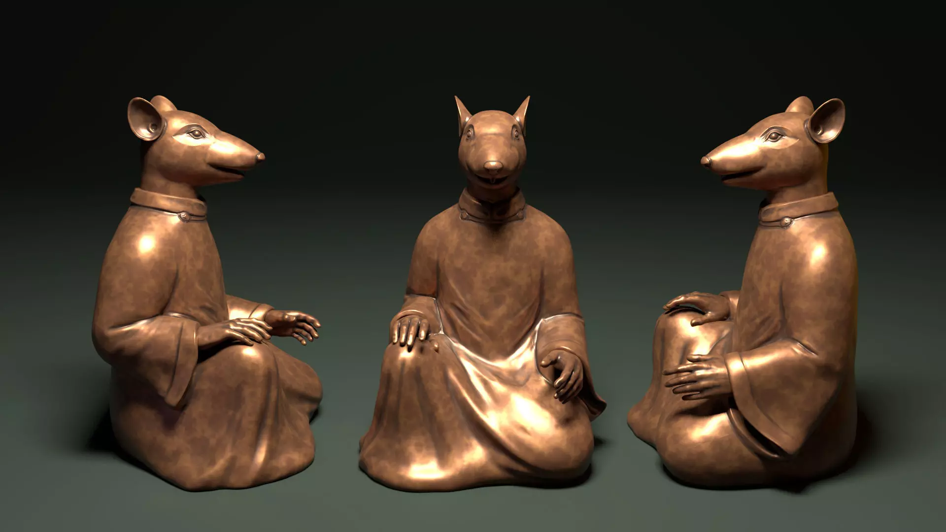 Bronze 12 Zodiac Animals Rat Sculpture 3D model Low-poly 3D model_0