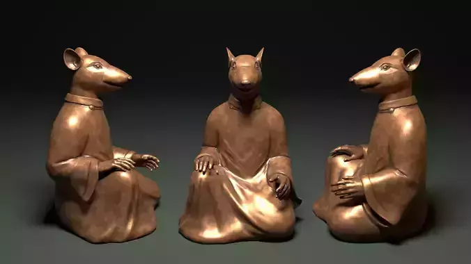 Bronze 12 Zodiac Animals Rat Sculpture 3D model