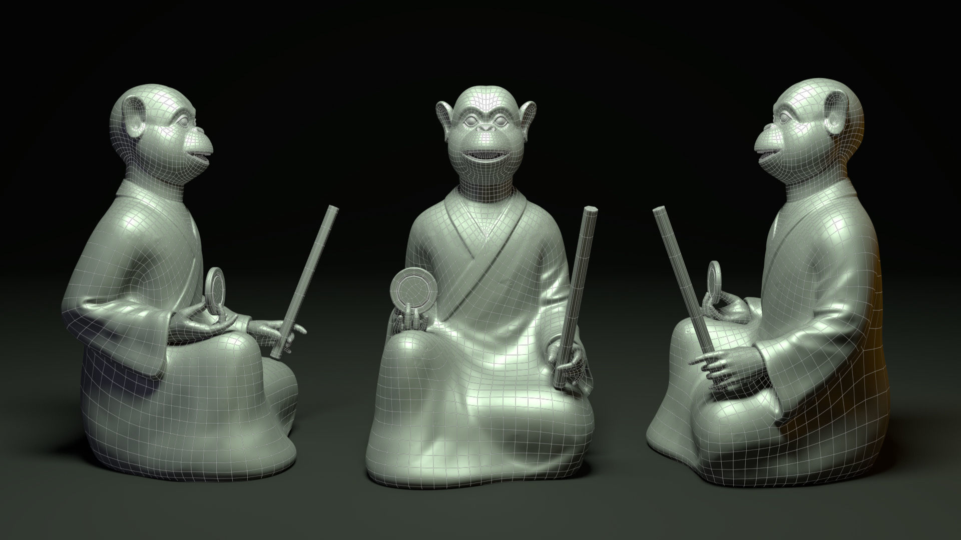 Bronze 12 Zodiac Animals Monkey Sculpture 3D model Low-poly 3D model_2