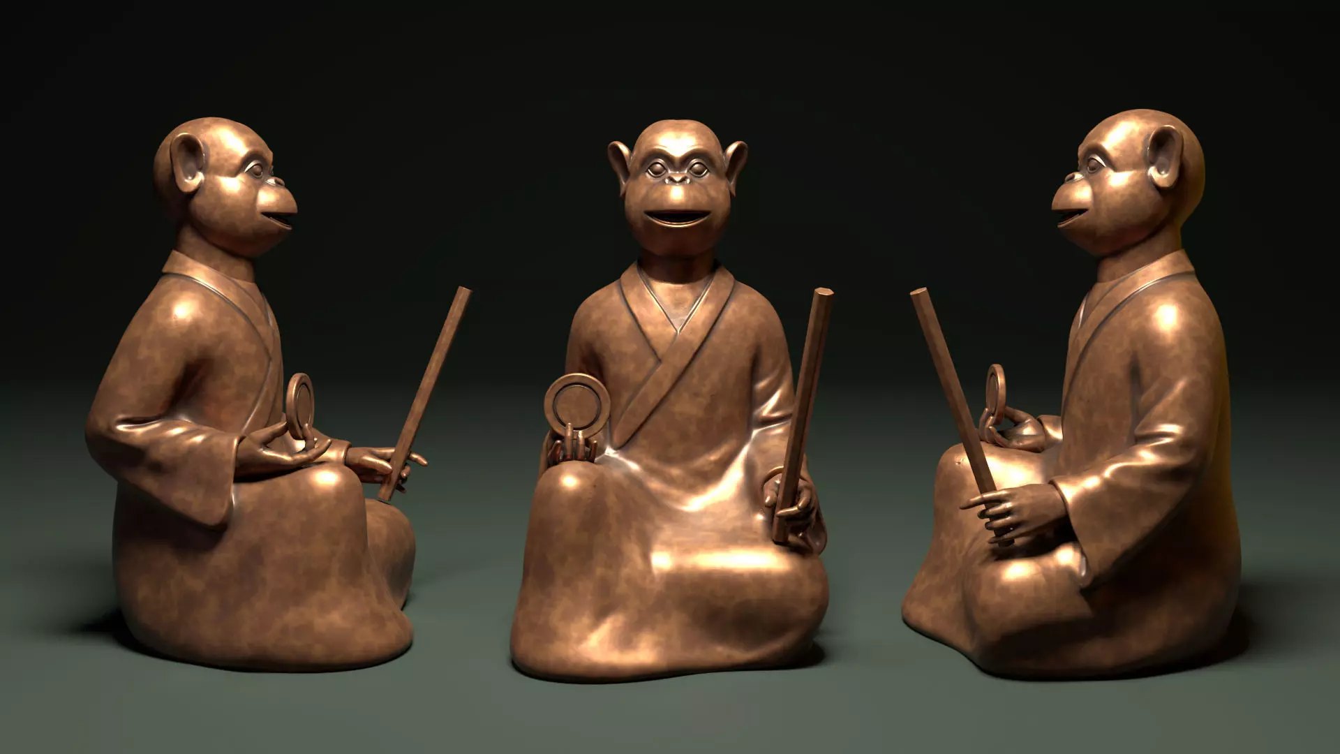 Bronze 12 Zodiac Animals Monkey Sculpture 3D model Low-poly 3D model_0