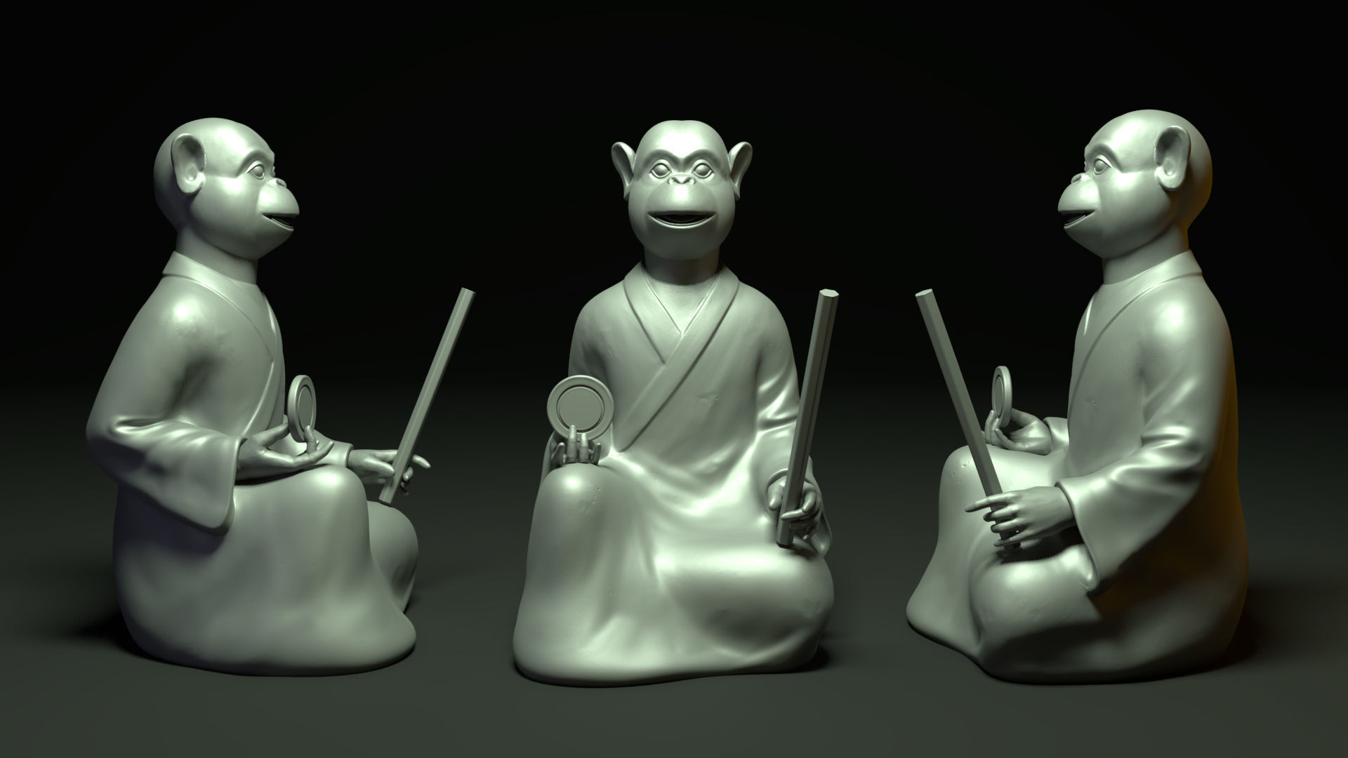 Bronze 12 Zodiac Animals Monkey Sculpture 3D model Low-poly 3D model_1