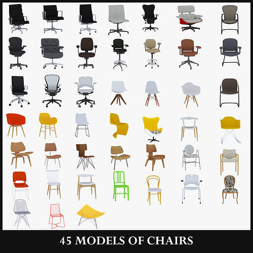 45 MODELS OF CHAIRS 3D Model Collection
