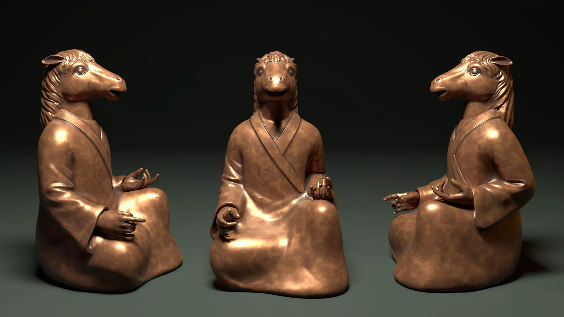 Bronze 12 Zodiac Animals Horse Sculpture 3D model Low-poly 3D model_0