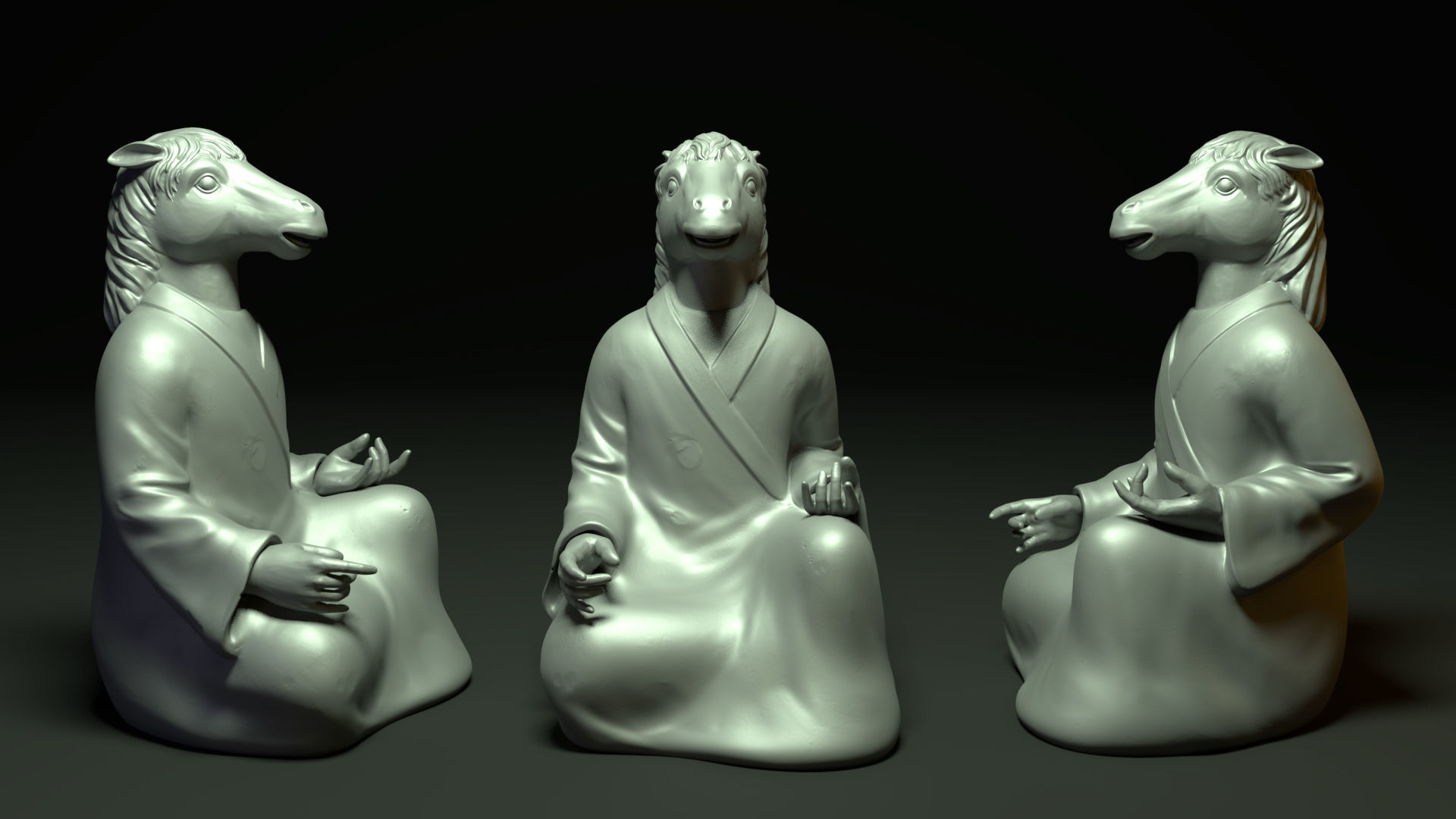 Bronze 12 Zodiac Animals Horse Sculpture 3D model Low-poly 3D model_1