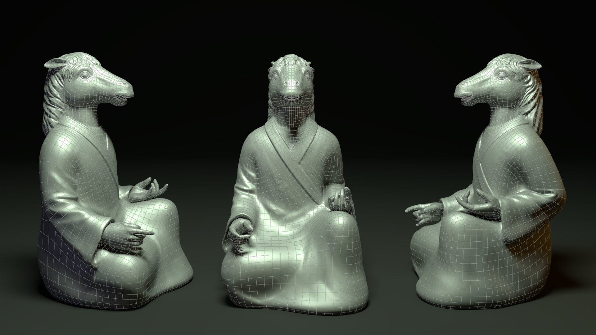 Bronze 12 Zodiac Animals Horse Sculpture 3D model Low-poly 3D model_2