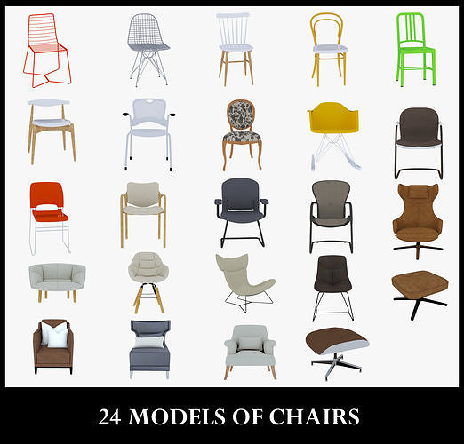 24 MODELS OF CHAIRS 3D Model Collection