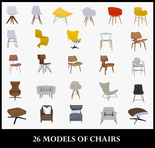 26 MODELS OF CHAIRS 3D Model Collection
